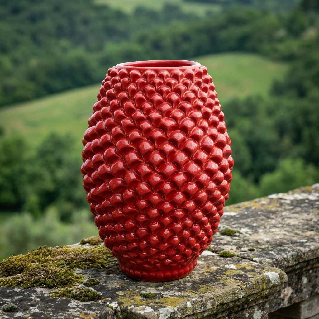 Vaso Pigna Botte in Ceramica di Caltagirone - Rosso Fuoco