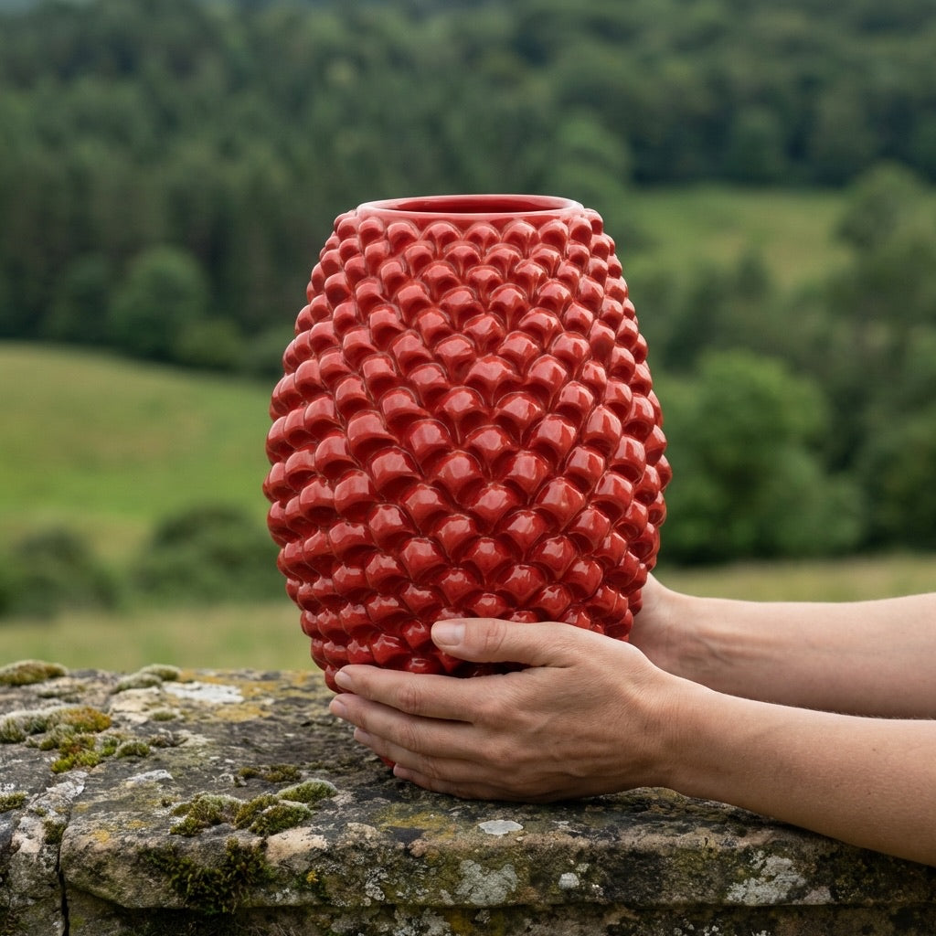 Vaso Pigna Botte in Ceramica di Caltagirone - Rosso Fuoco