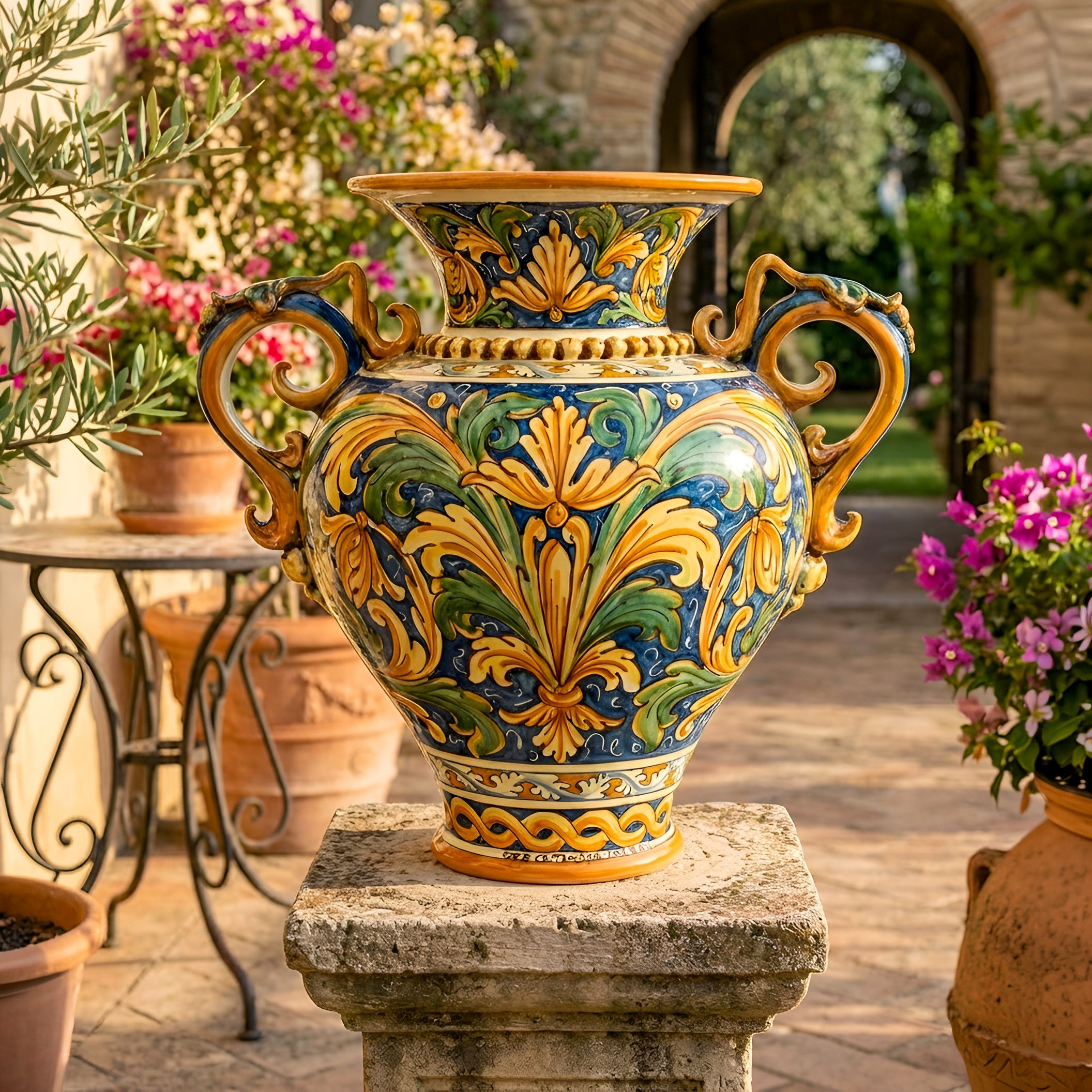 Vaso Anfora in Ceramica di Caltagirone h 40 cm - Ornato Calatino