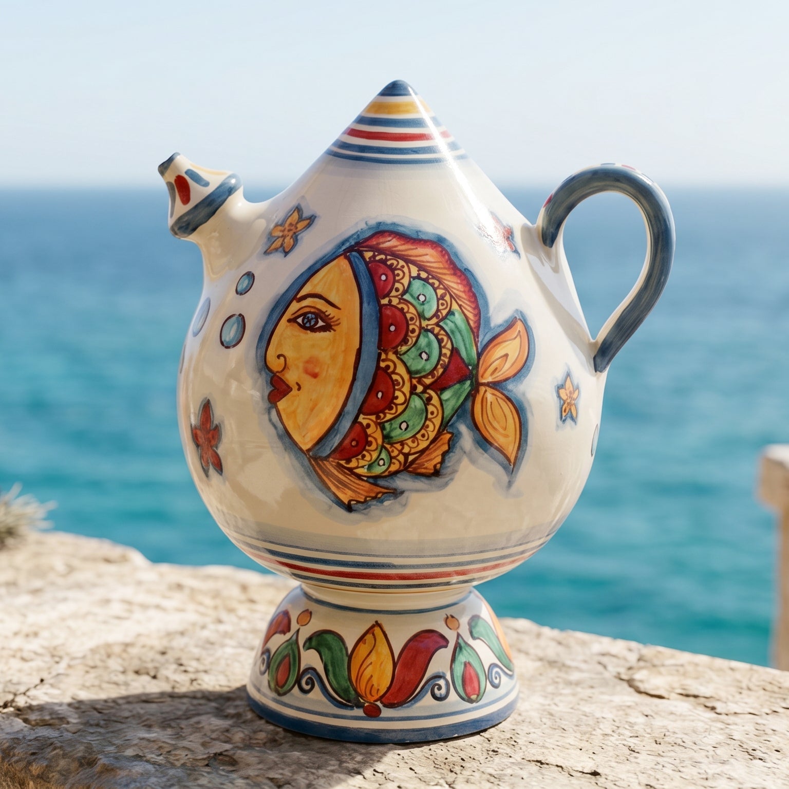 Bummulu Malandrino in Ceramica di Caltagirone h 25 cm - Decoro Pesci