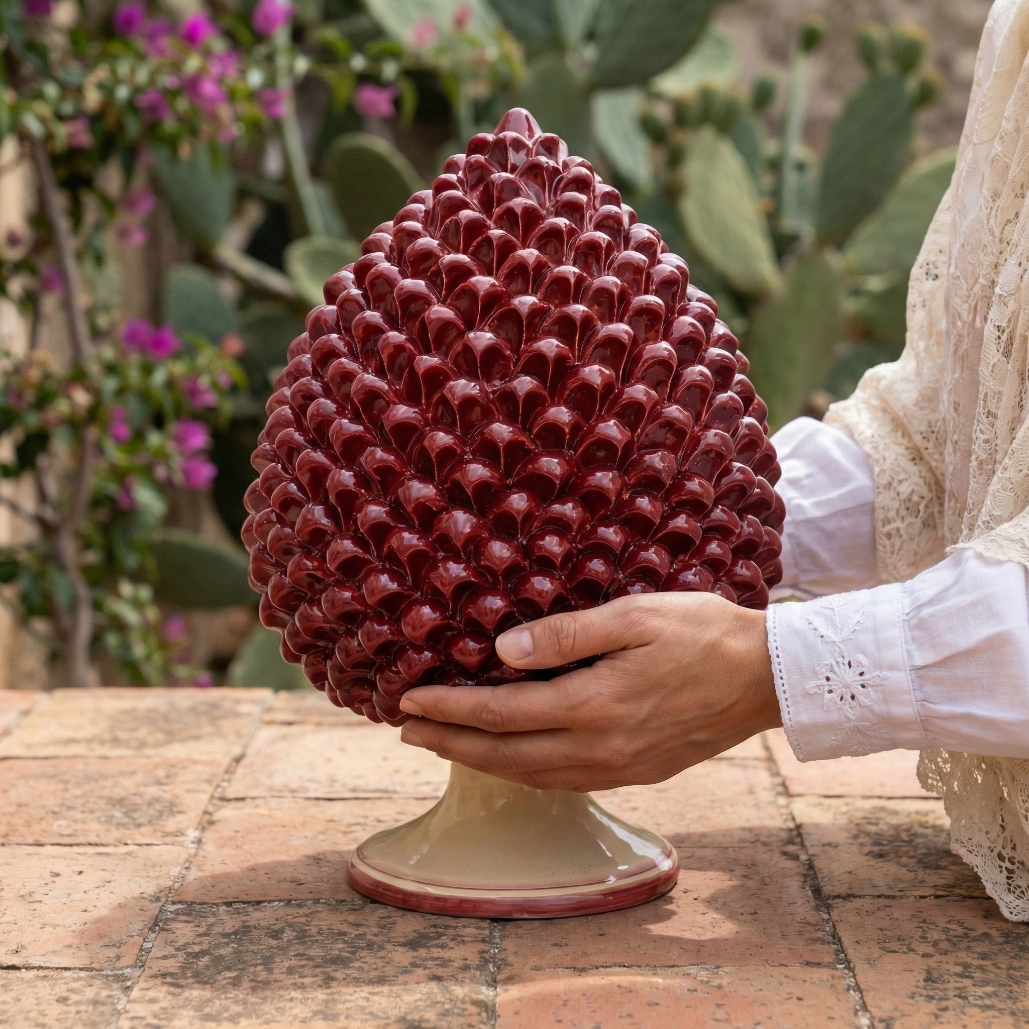 Pigna Artigianale in Ceramica di Caltagirone h 15/40 cm - Mono Bordeaux