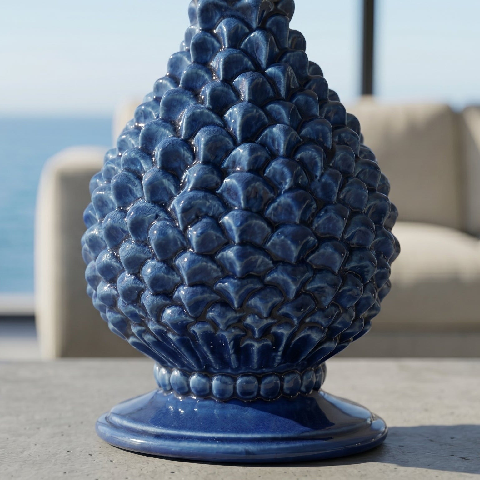 Portacandela a Pigna in Ceramica di Caltagirone h 18 cm - Blu Intenso | Bomboniera