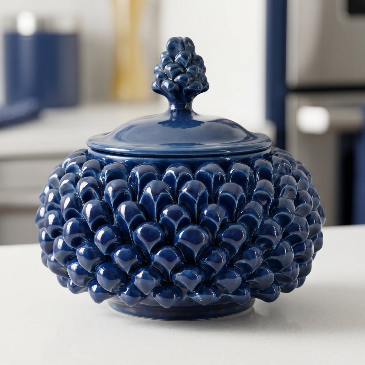 Biscottiera a Pigna in Ceramica di Caltagirone Ø 20 cm - Blu Intenso