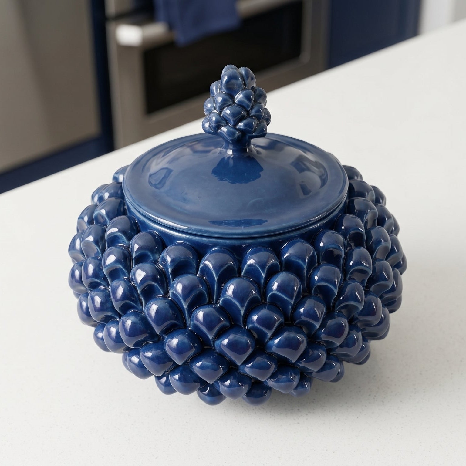 Biscottiera a Pigna in Ceramica di Caltagirone Ø 20 cm - Blu Intenso