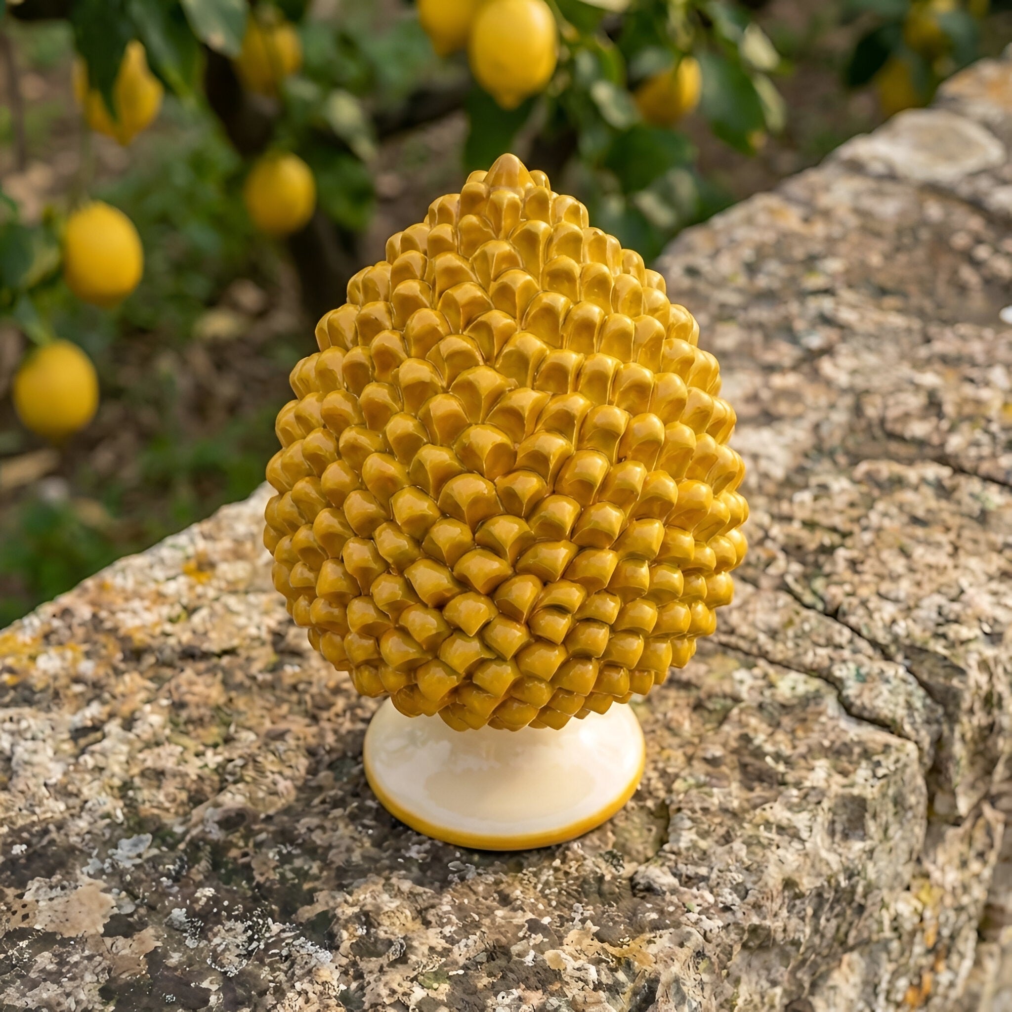 Pigna Artigianale in Ceramica di Caltagirone h 15/40 cm - Giallo e Arancio