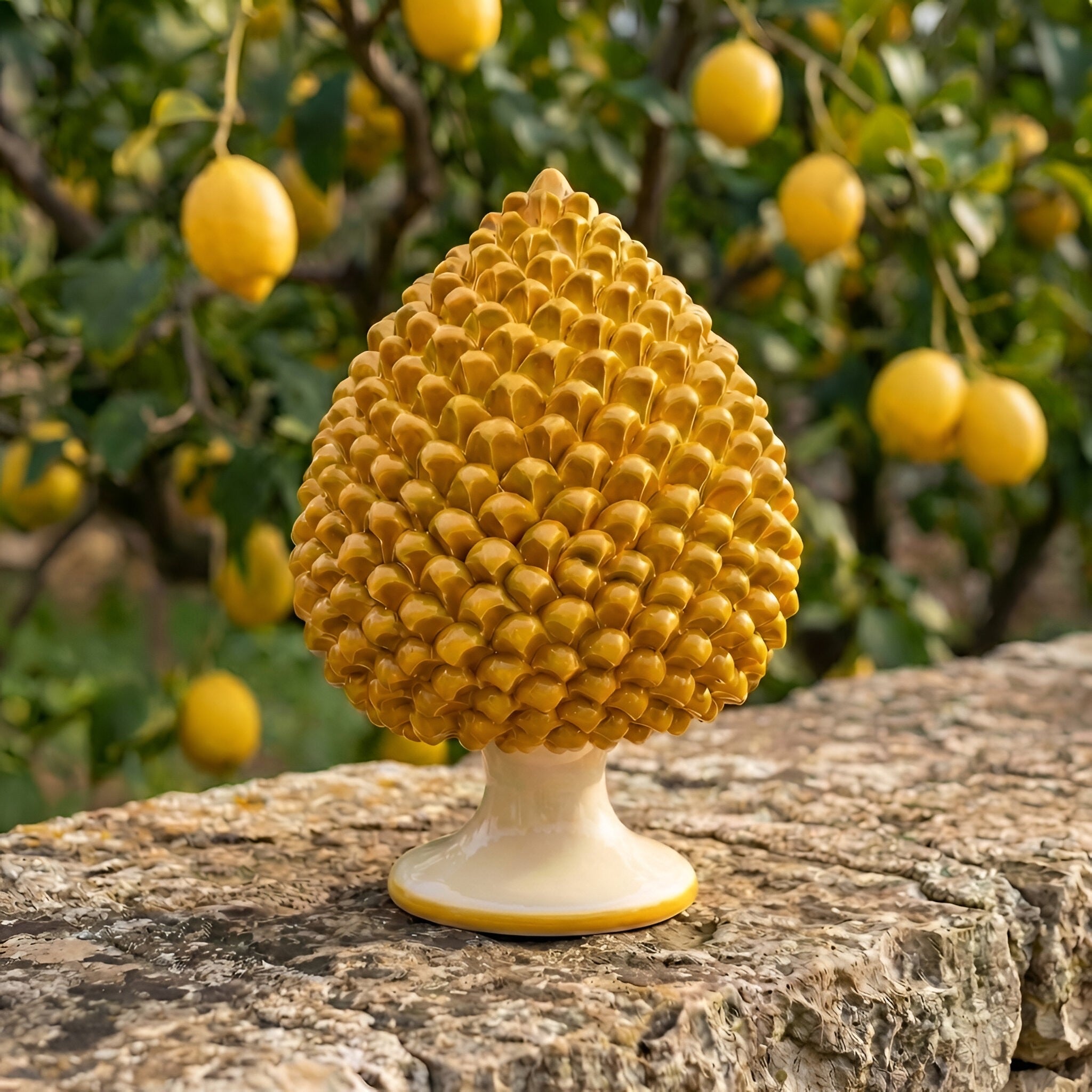 Pigna Artigianale in Ceramica di Caltagirone h 15/40 cm - Giallo e Arancio