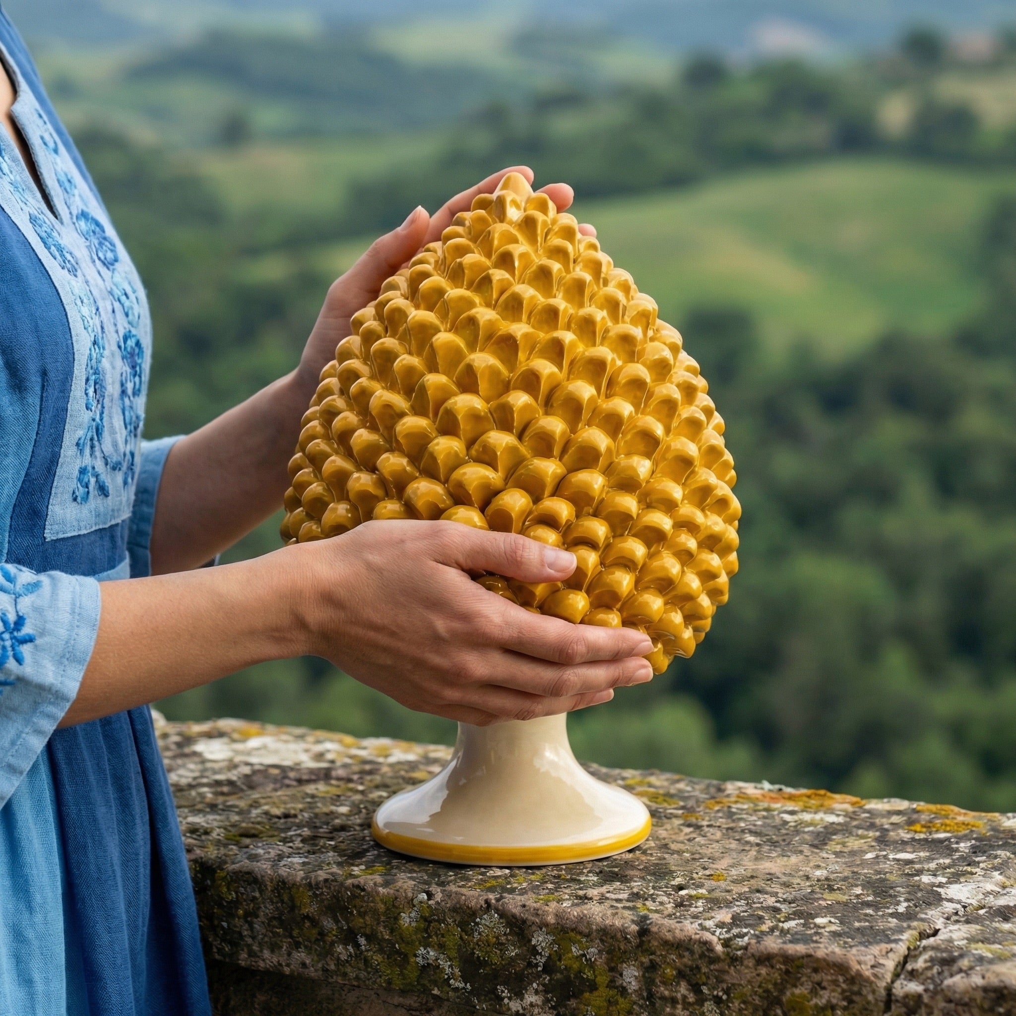 Pigna Artigianale in Ceramica di Caltagirone h 15/40 cm - Giallo e Arancio