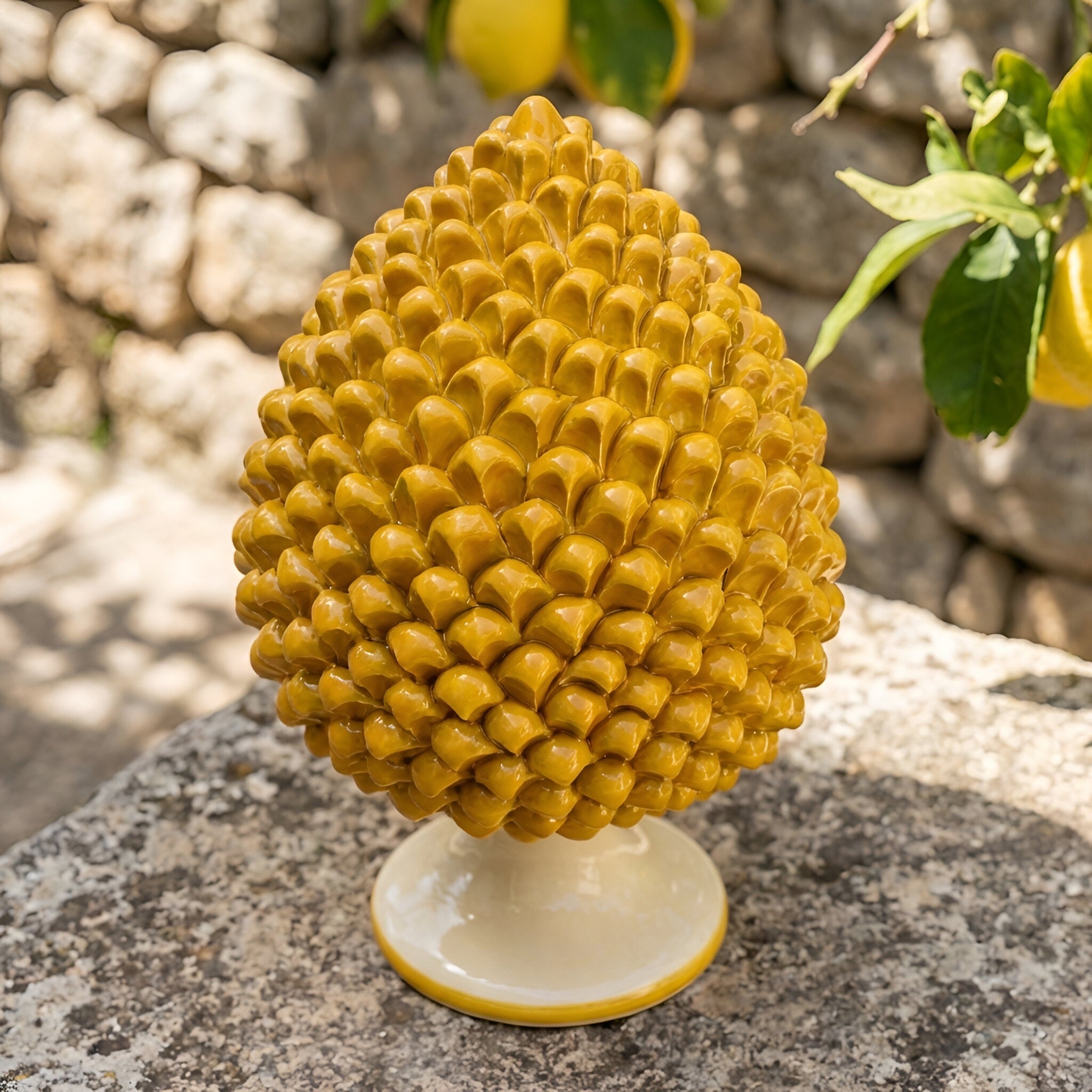 Pigna Artigianale in Ceramica di Caltagirone h 15/40 cm - Giallo e Arancio