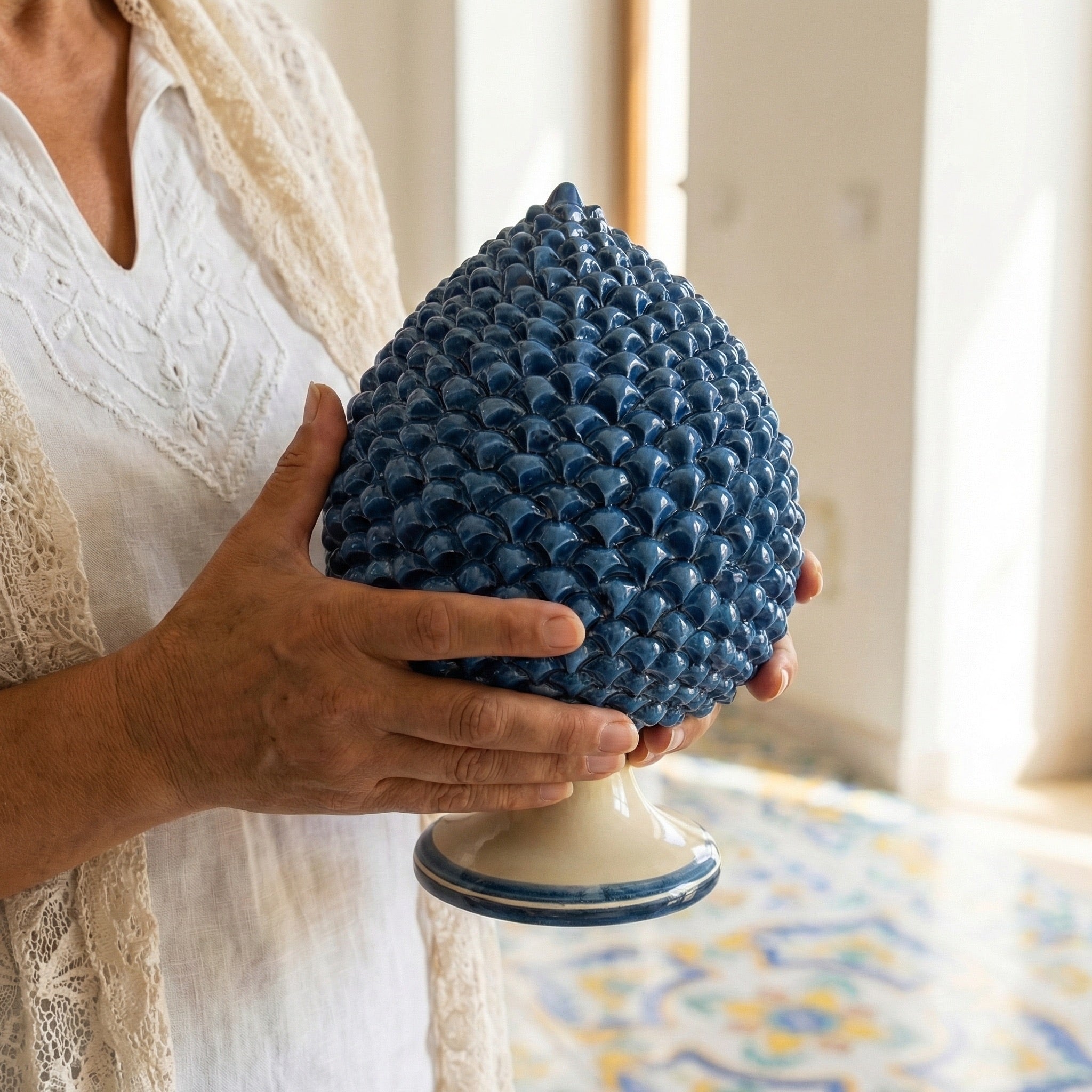 Pigna Artigianale in Ceramica di Caltagirone h 15/40 cm - Mono Blu