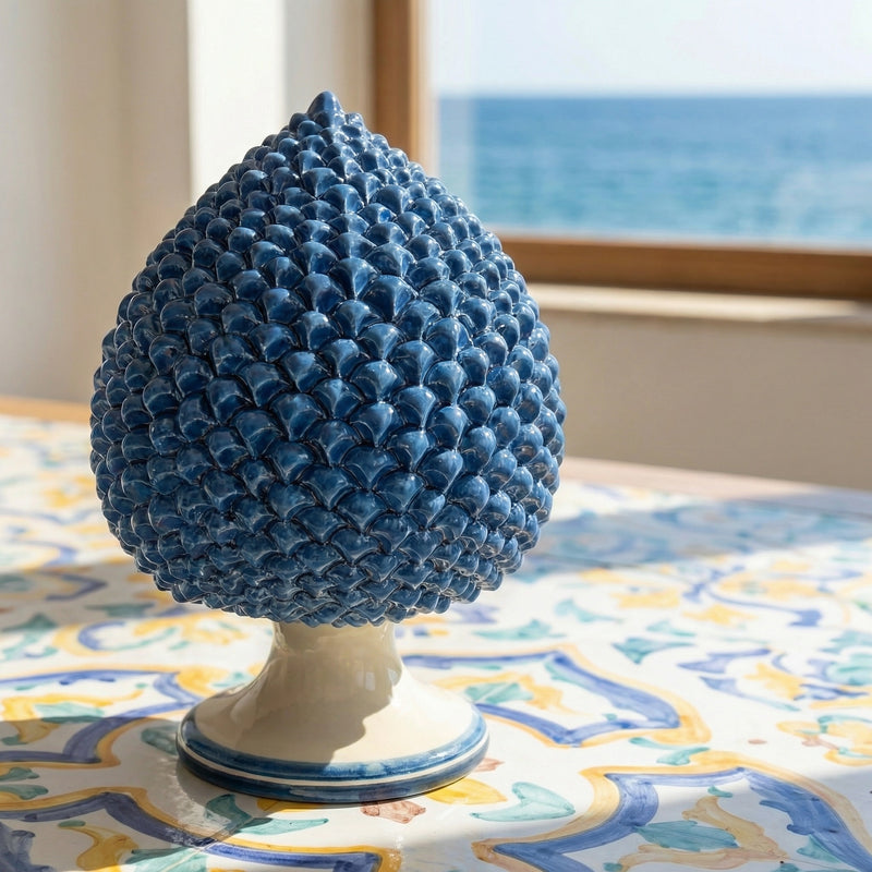 Pigna Artigianale in Ceramica di Caltagirone h 15/40 cm - Mono Blu