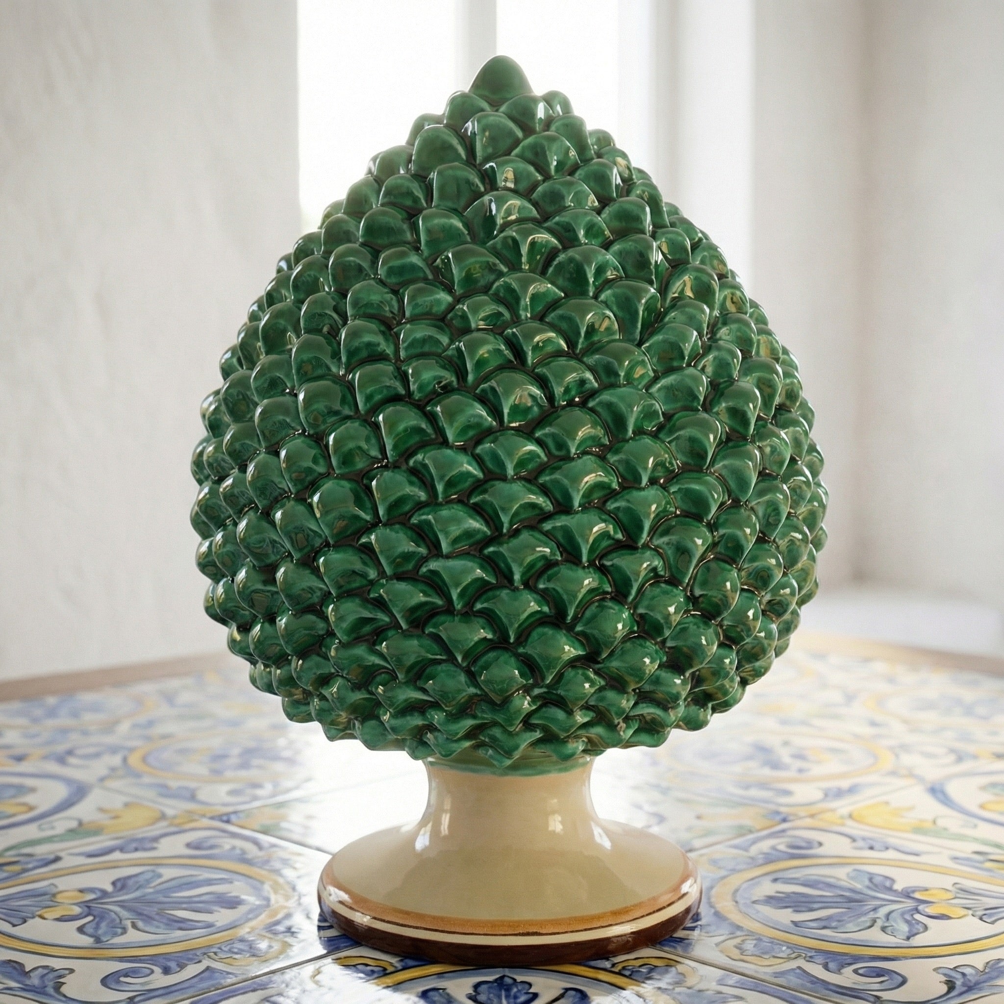 Pigna Artigianale in Ceramica di Caltagirone h 15/40 cm - Verde e Arancio