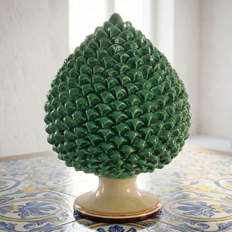 Pigna Artigianale in Ceramica di Caltagirone h 15/40 cm - Verde e Arancio