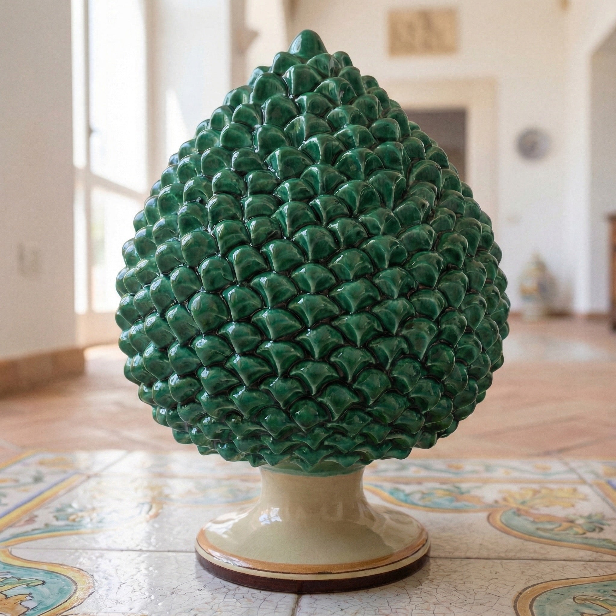 Pigna Artigianale in Ceramica di Caltagirone h 15/40 cm - Verde e Arancio