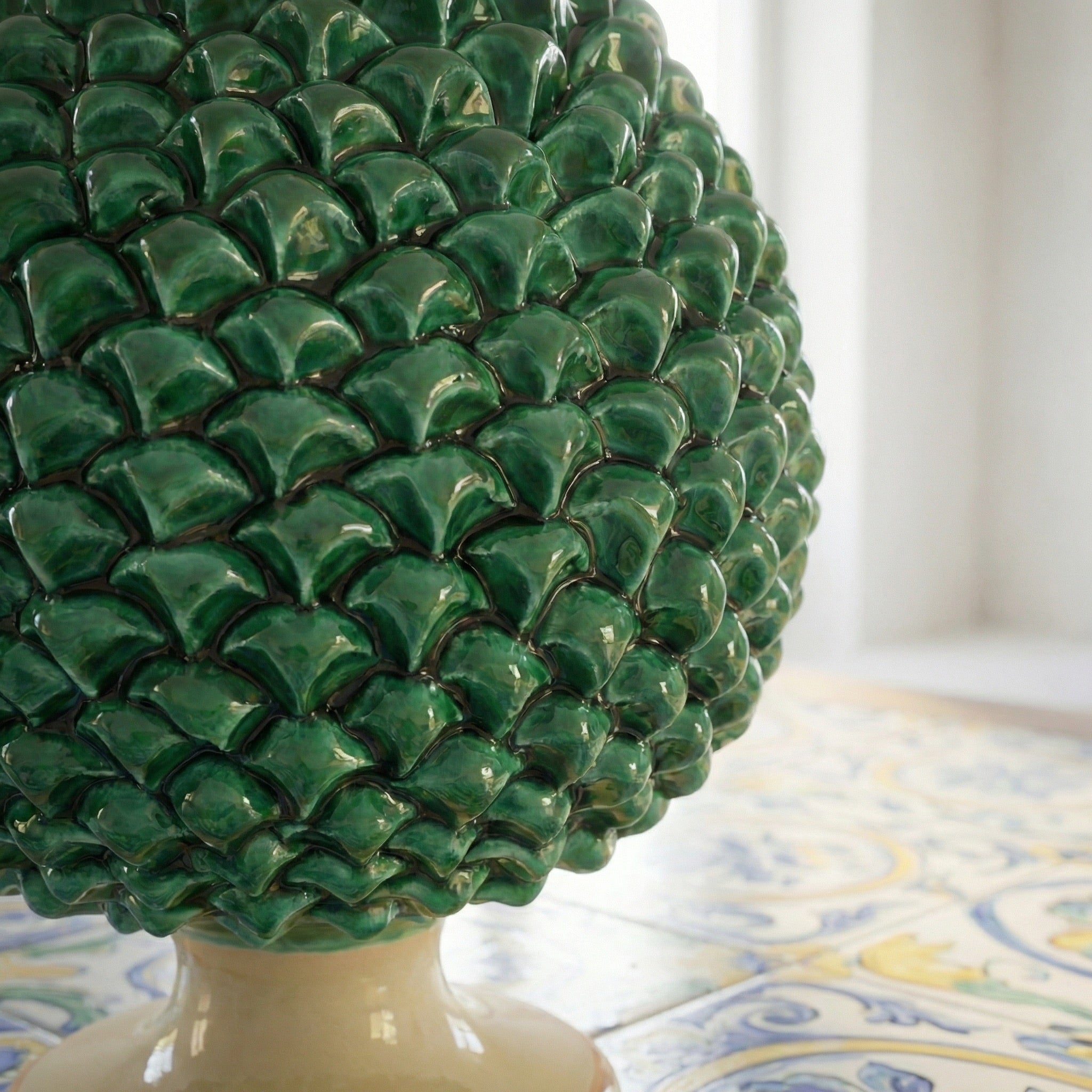 Pigna Artigianale in Ceramica di Caltagirone h 15/40 cm - Verde e Arancio