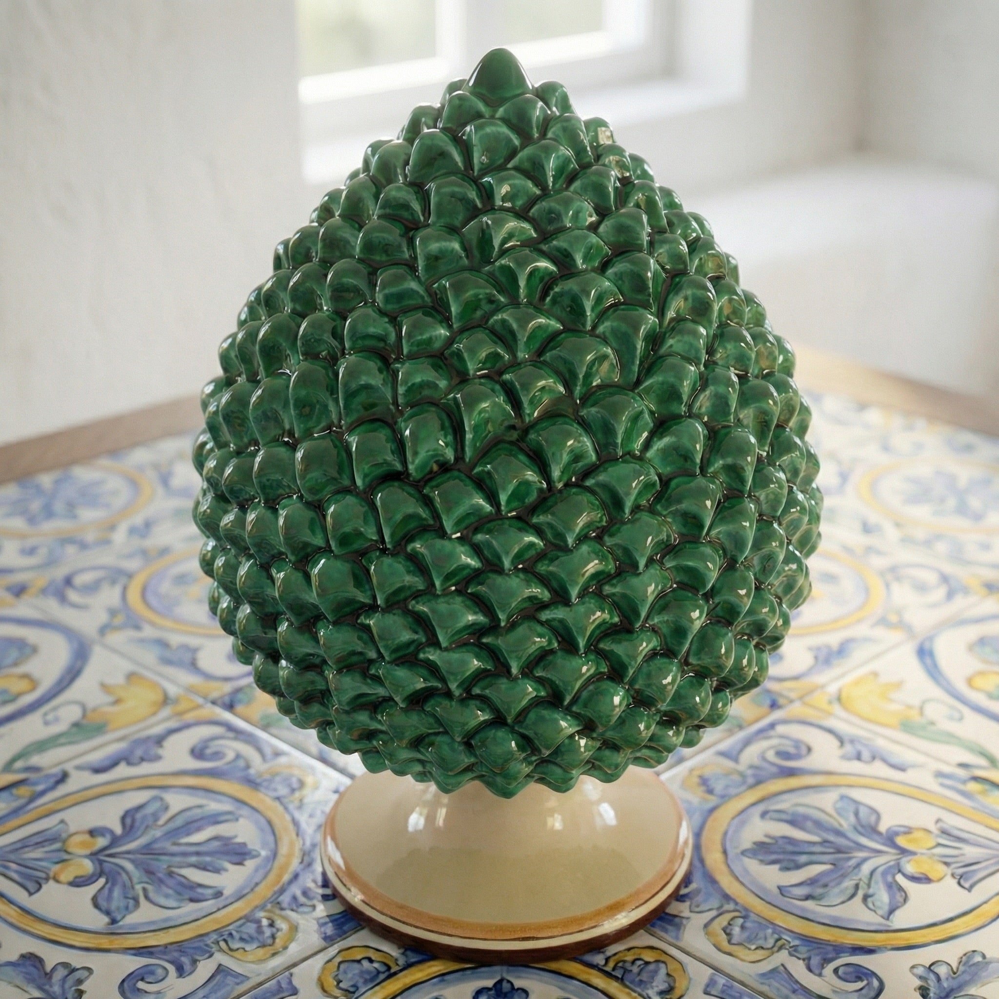 Pigna Artigianale in Ceramica di Caltagirone h 15/40 cm - Verde e Arancio