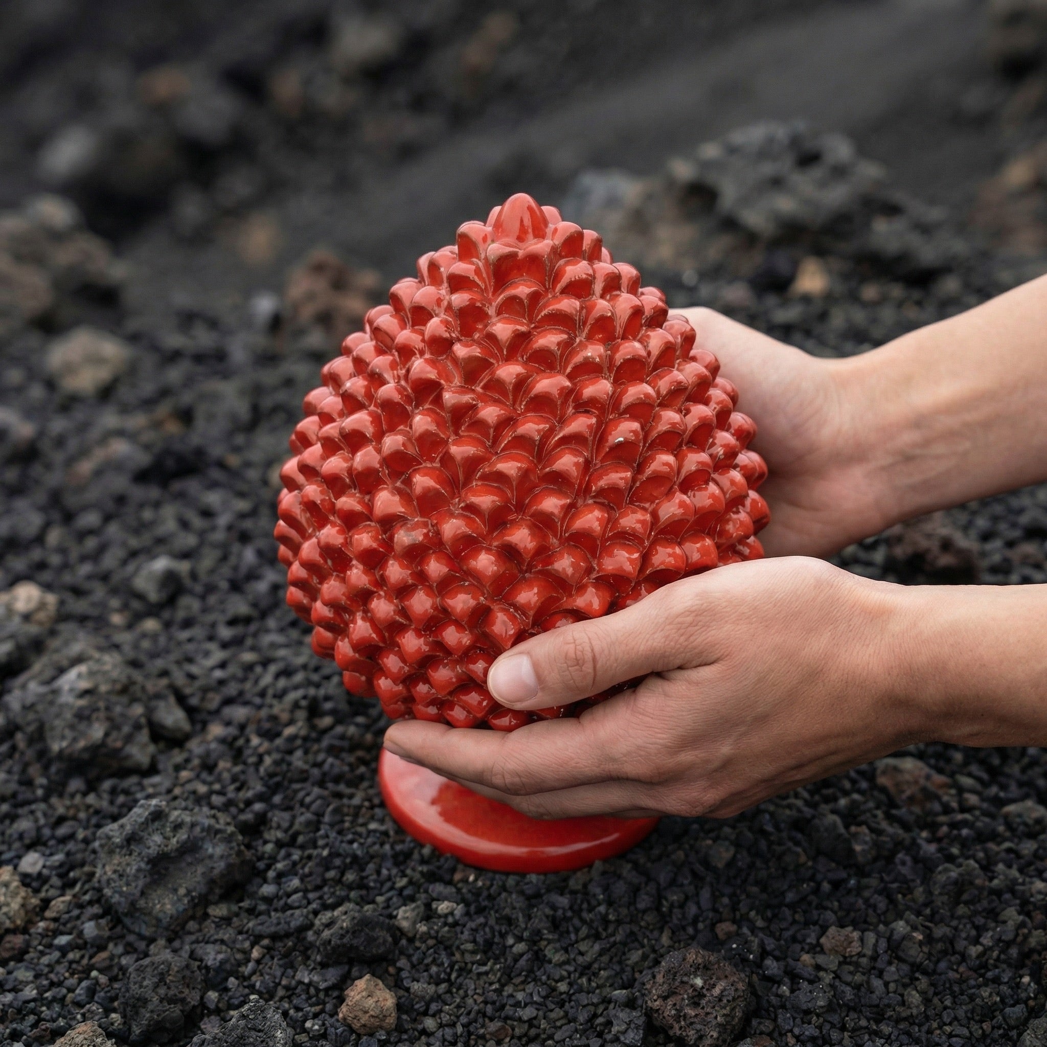 Pigna Artigianale in Ceramica di Caltagirone h 15/40 cm - Rosso Fuoco