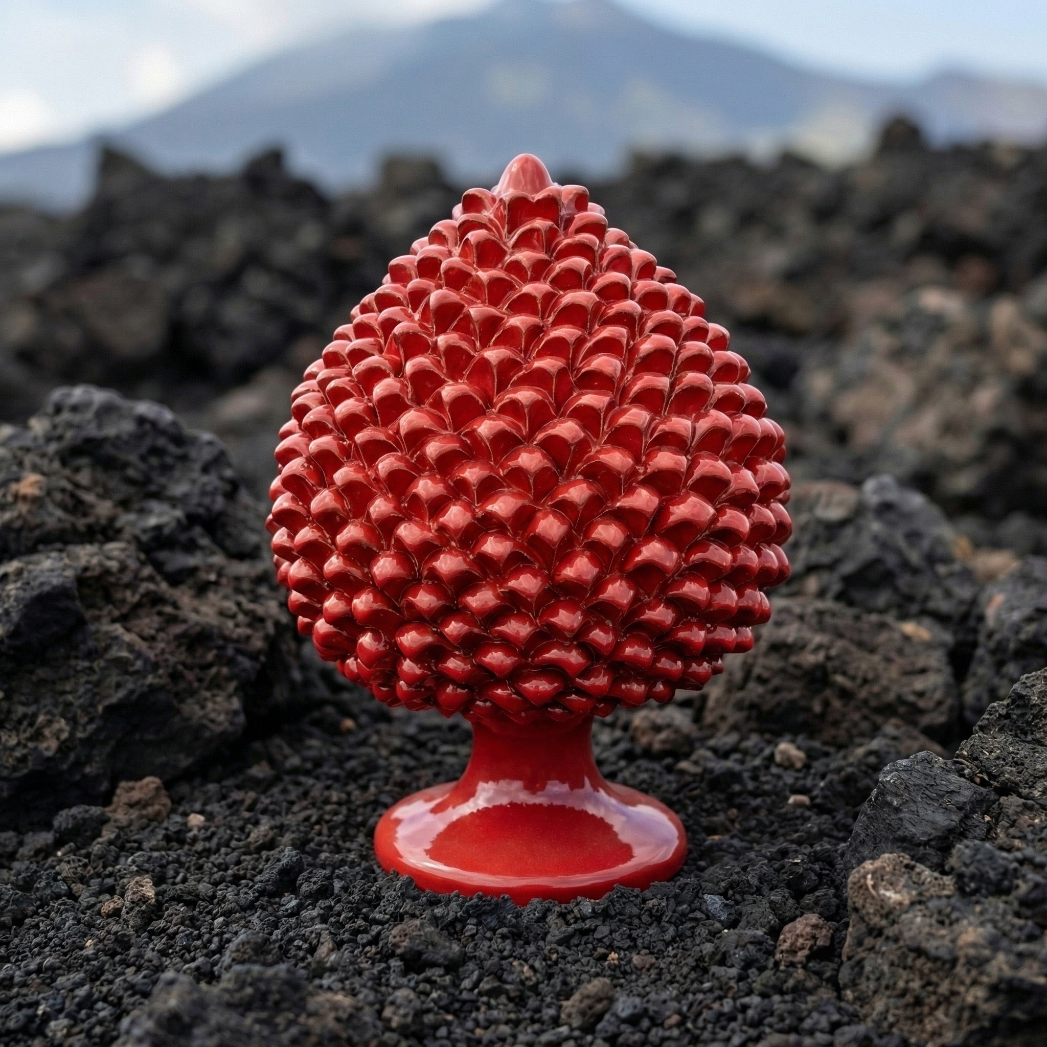Pigna Artigianale in Ceramica di Caltagirone h 15/40 cm - Rosso Fuoco