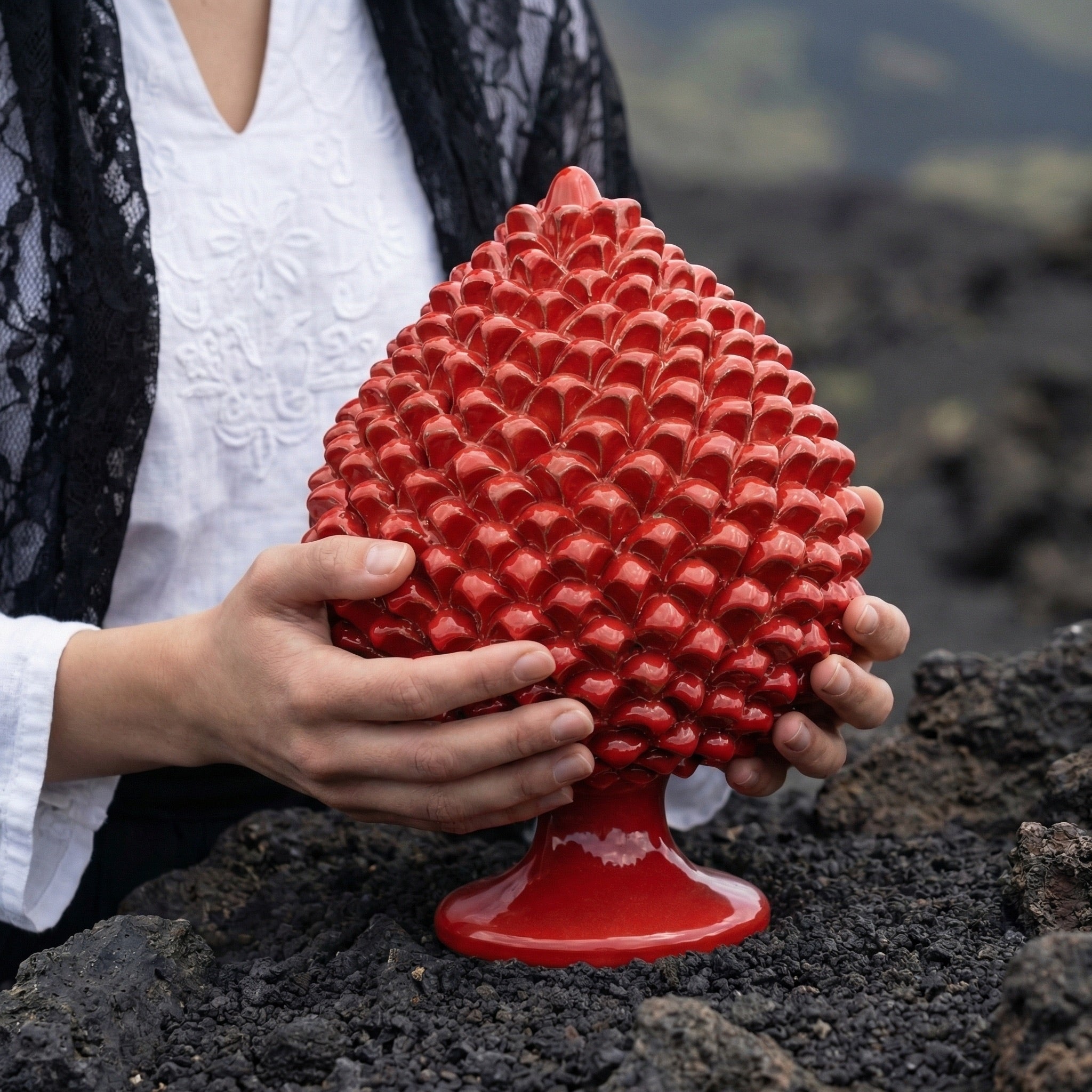 Pigna Artigianale in Ceramica di Caltagirone h 15/40 cm - Rosso Fuoco