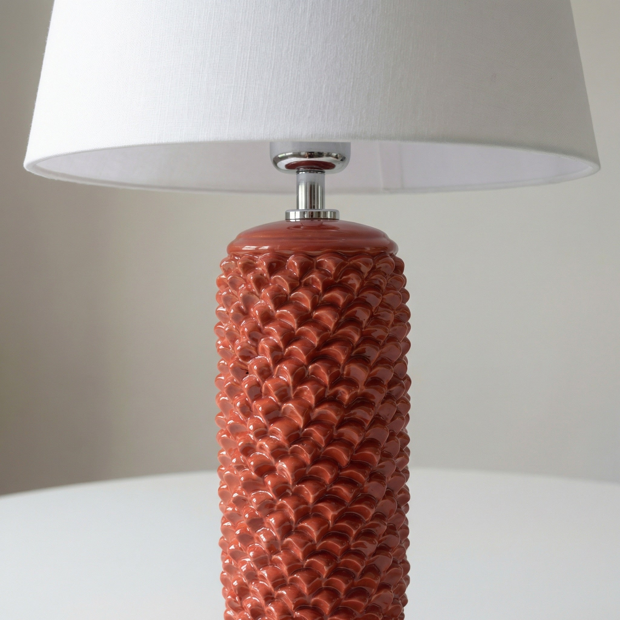 Lume Pigna Cilindro in Ceramica di Caltagirone h 60 cm - Rosso Fuoco