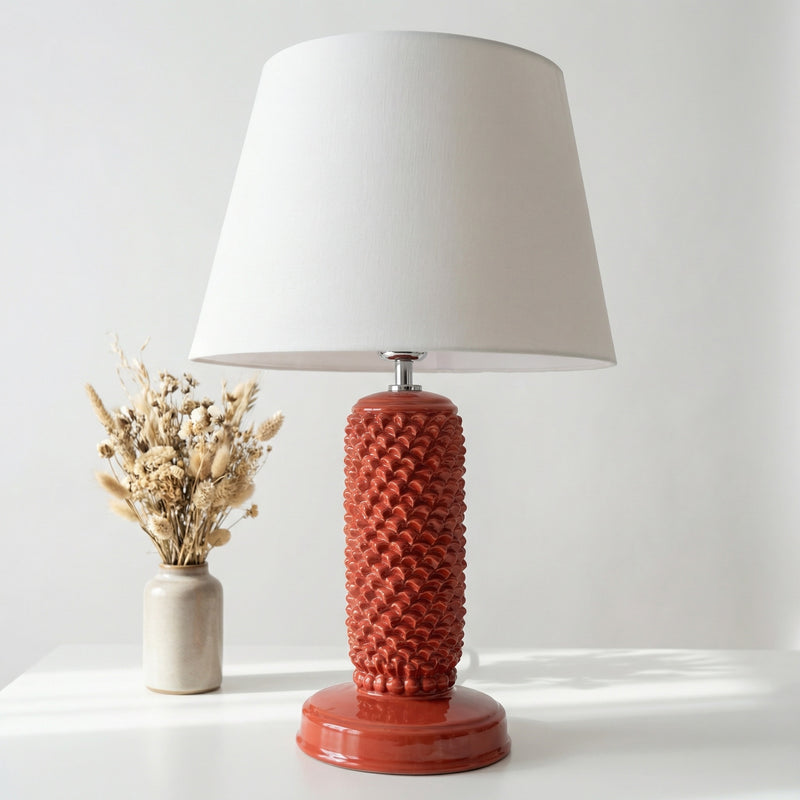 Lume Pigna Cilindro in Ceramica di Caltagirone h 60 cm - Rosso Fuoco