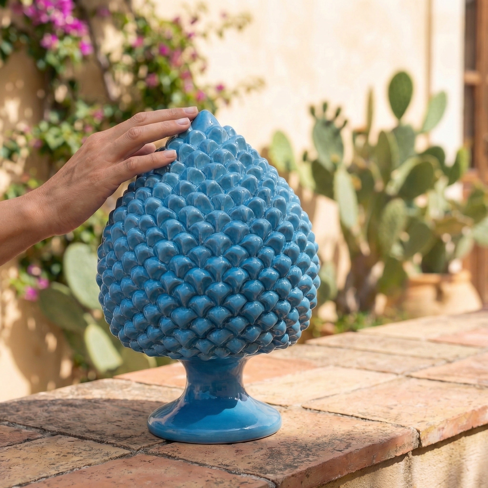 Pigna Artigianale in Ceramica di Caltagirone h 15/40 cm - Turchese