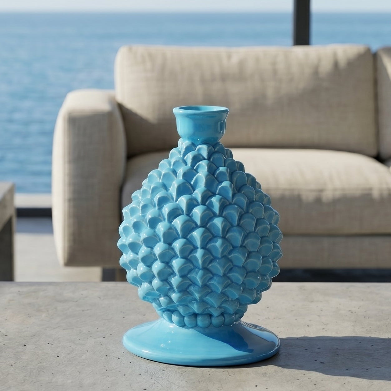 Portacandela a Pigna in Ceramica di Caltagirone h 18 cm - Turchese | Bomboniera