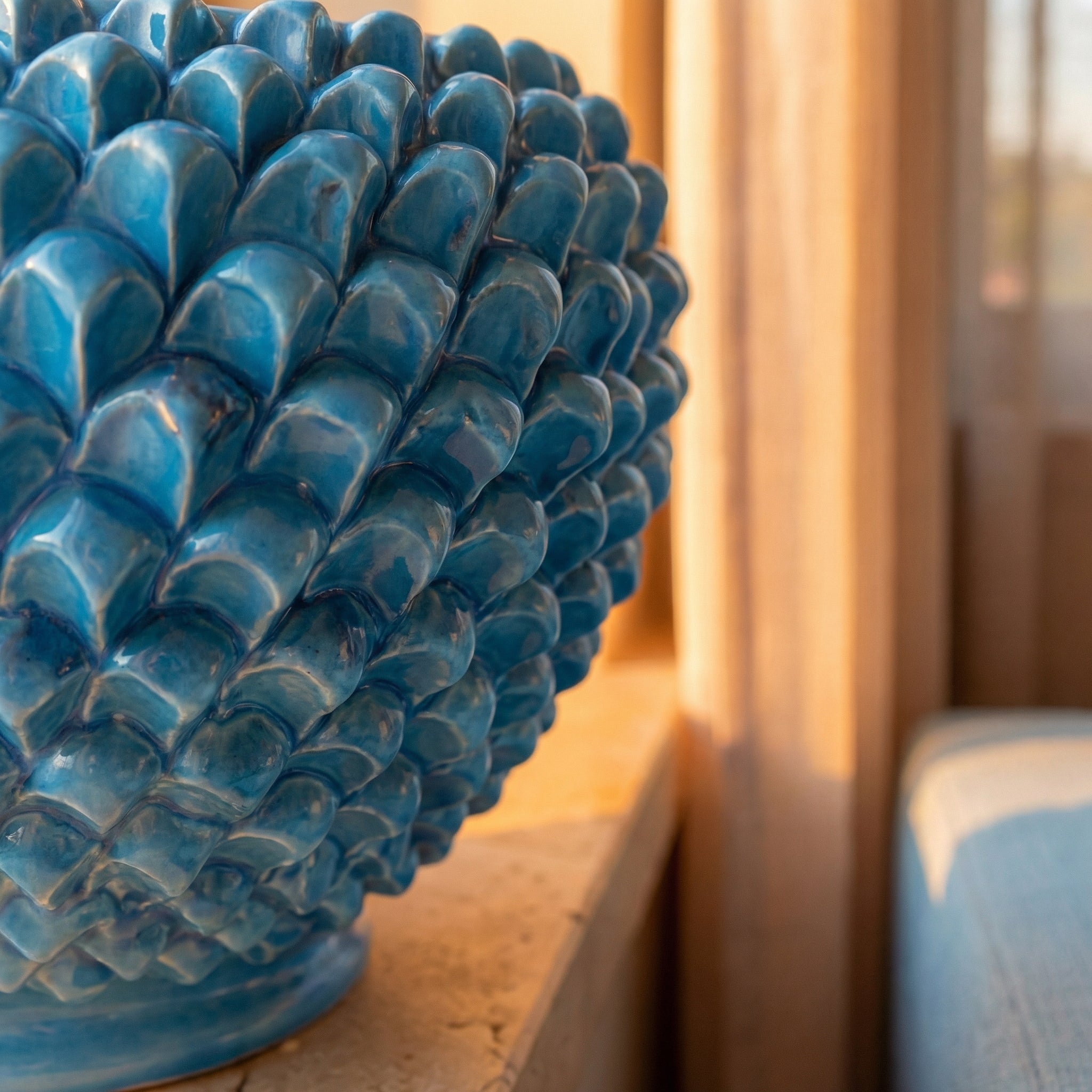 Cachepot a Pigna in Ceramica di Caltagirone - Turchese