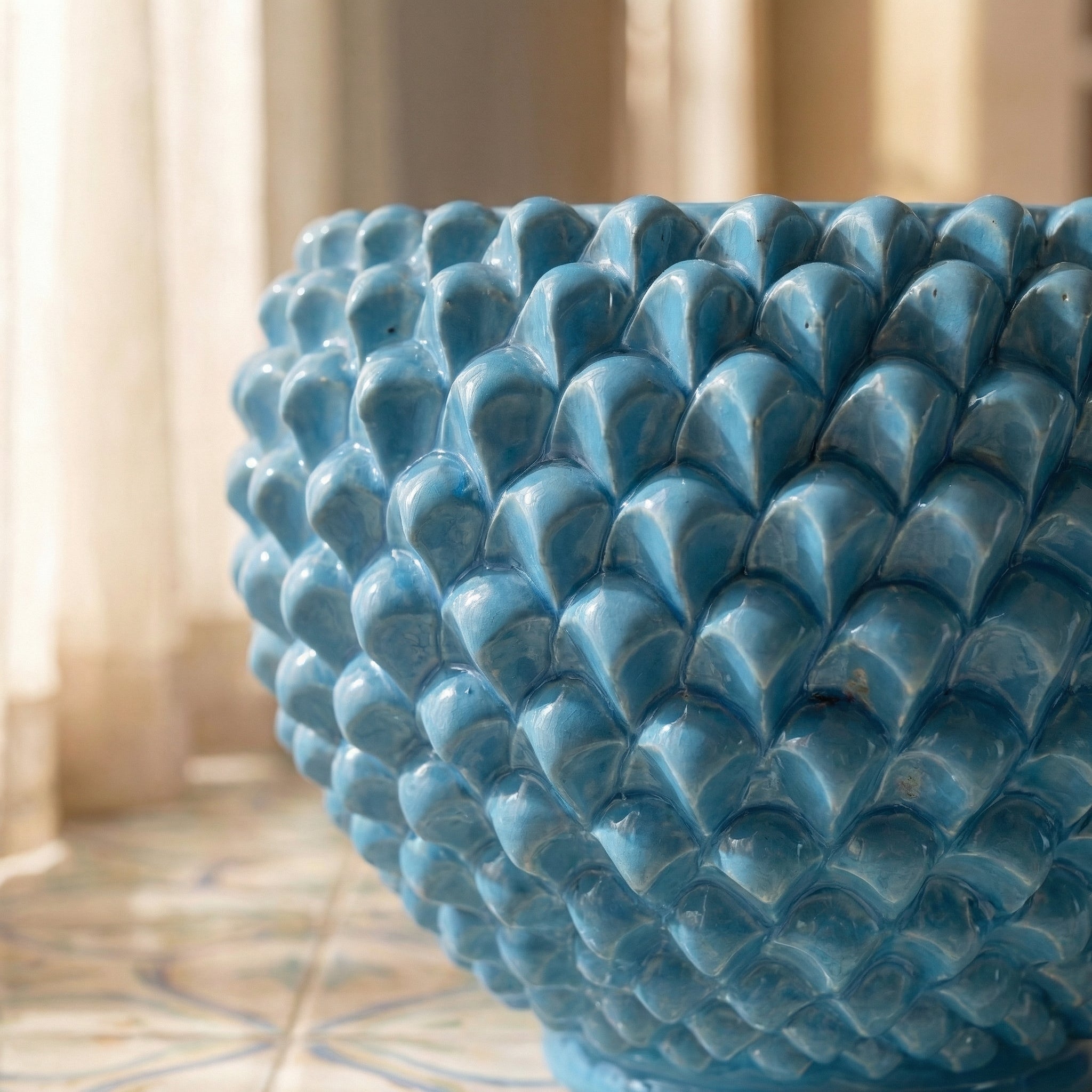 Cachepot a Pigna in Ceramica di Caltagirone - Turchese