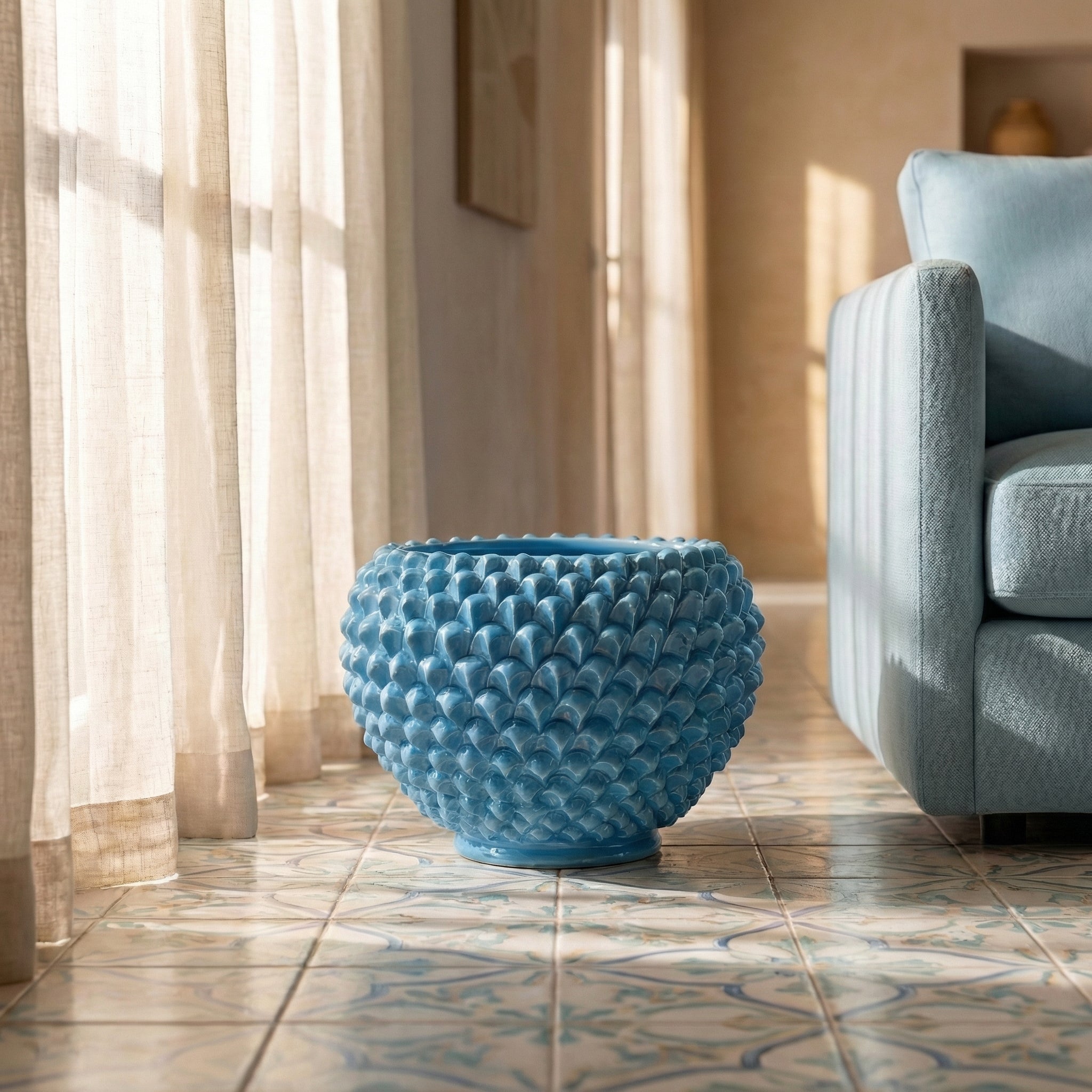 Cachepot a Pigna in Ceramica di Caltagirone - Turchese