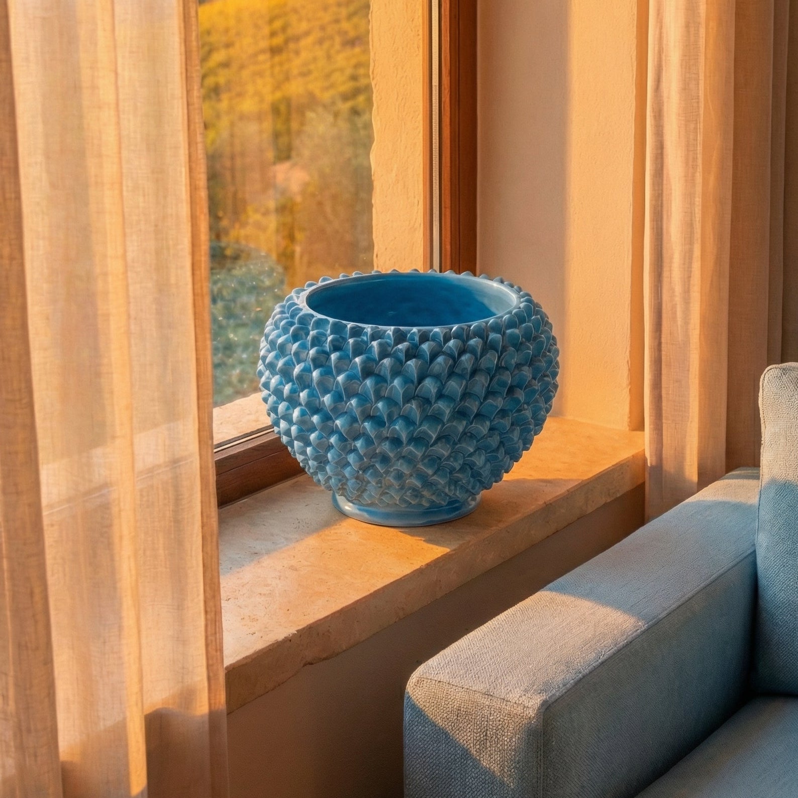 Cachepot a Pigna in Ceramica di Caltagirone - Turchese