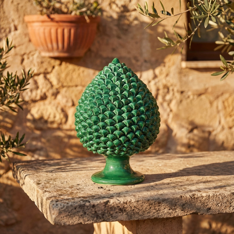 Pigna Artigianale in Ceramica di Caltagirone h 15/40 cm - Verde Smeraldo