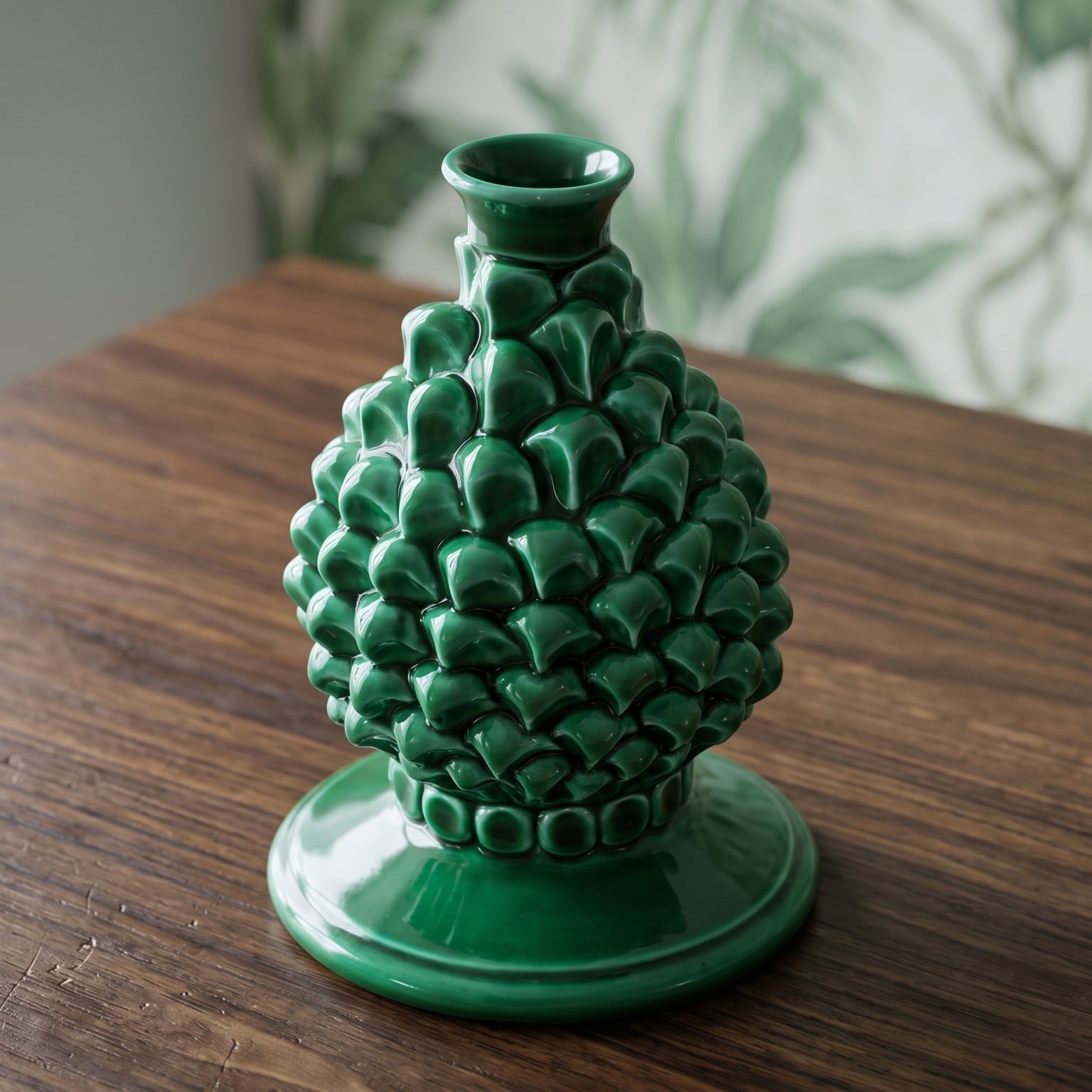 Portacandela a Pigna in Ceramica di Caltagirone h 18 cm - Verde Smeraldo | Bomboniera