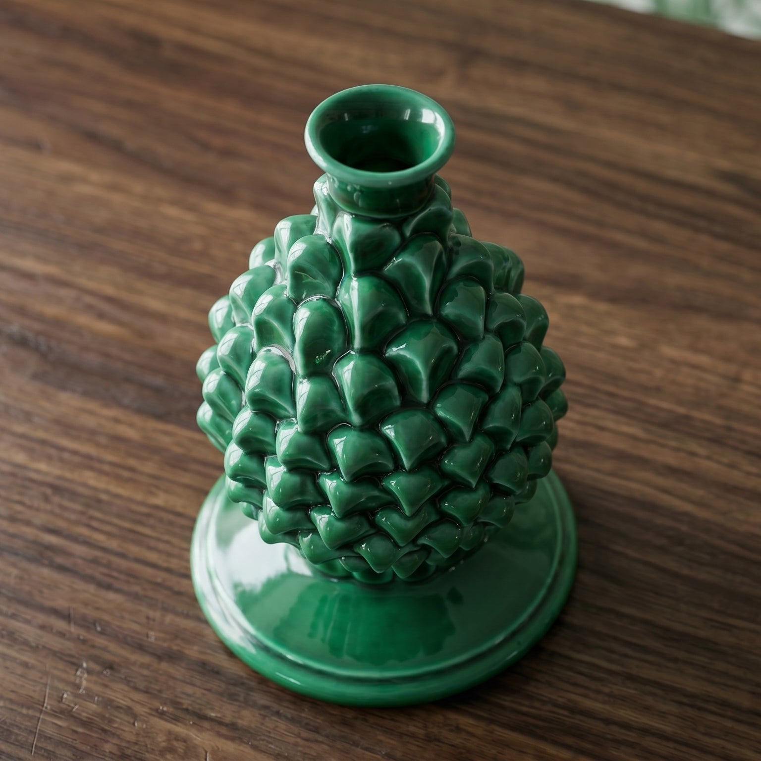 Portacandela a Pigna in Ceramica di Caltagirone h 18 cm - Verde Smeraldo | Bomboniera