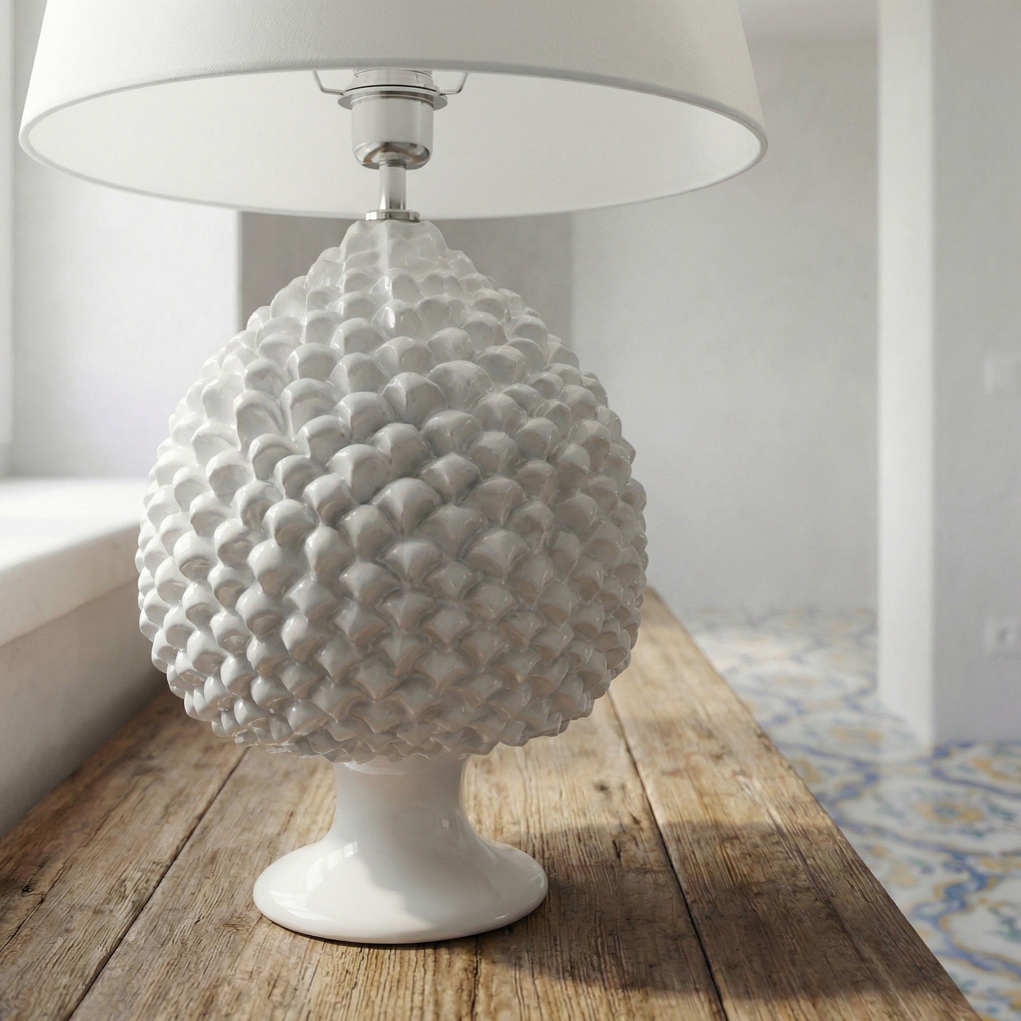 Lume Pigna in Ceramica di Caltagirone - White Line