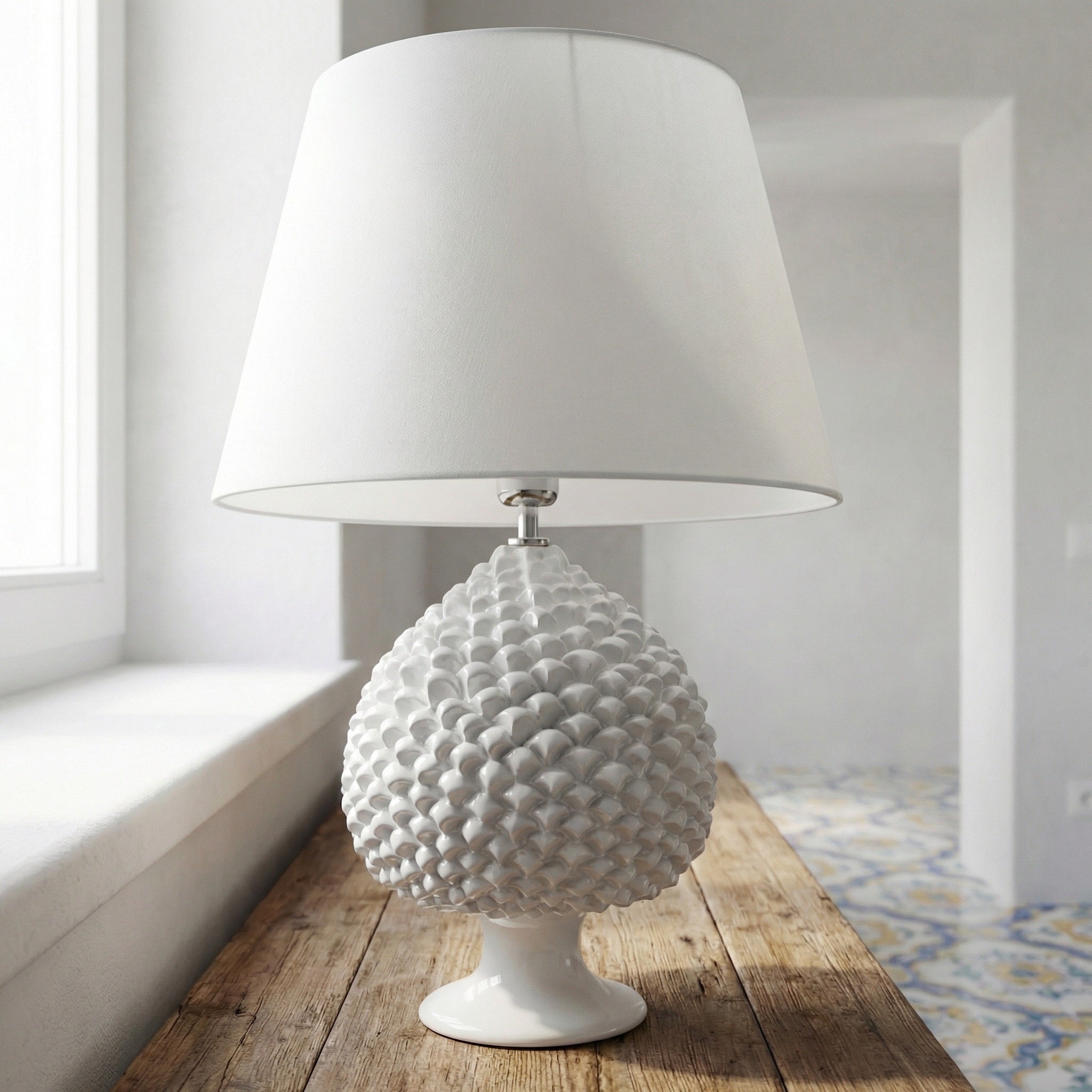 Lume Pigna in Ceramica di Caltagirone - White Line