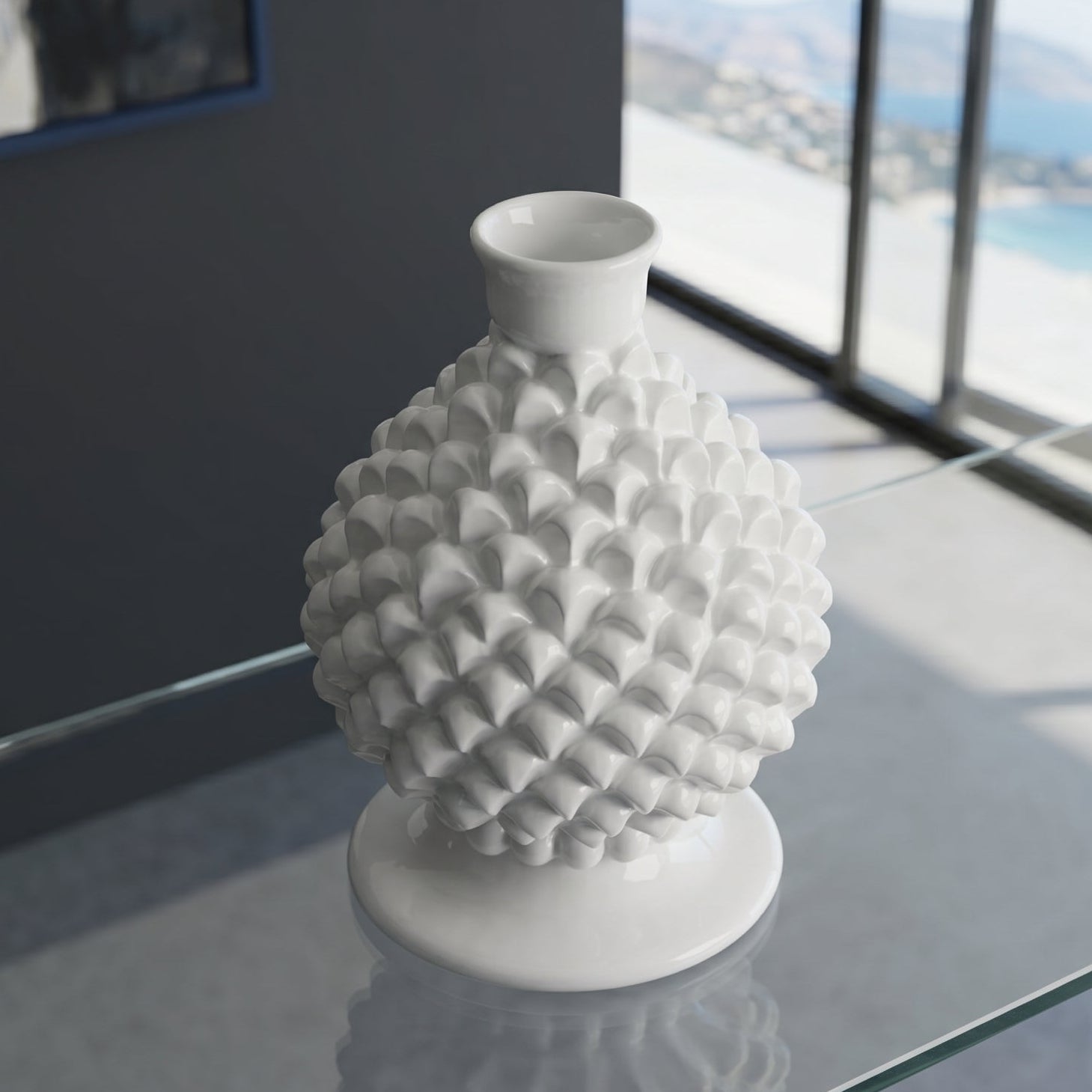 Portacandela a Pigna in Ceramica di Caltagirone h 18 cm - White Line | Bomboniera