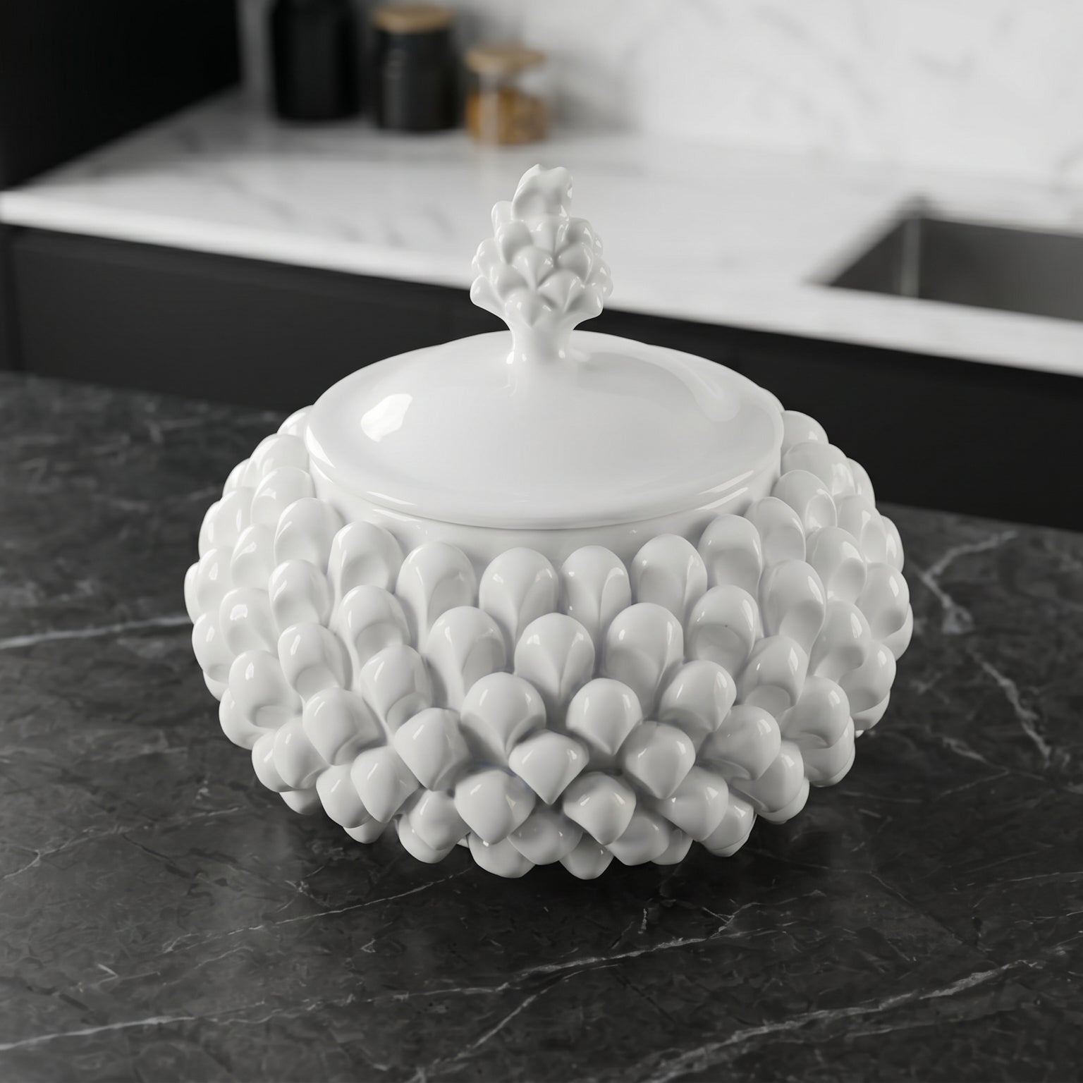 Biscottiera a Pigna in Ceramica di Caltagirone Ø 20 cm - White Line