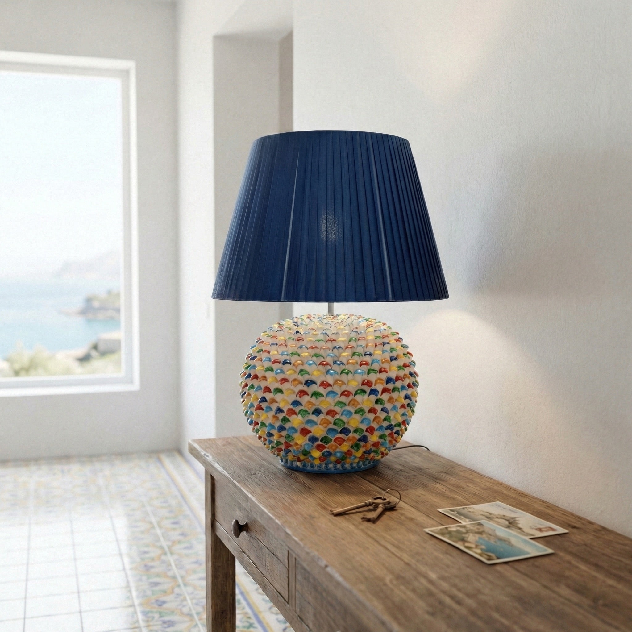 Lume a Palla Pigna Moderna in Ceramica di Caltagirone
