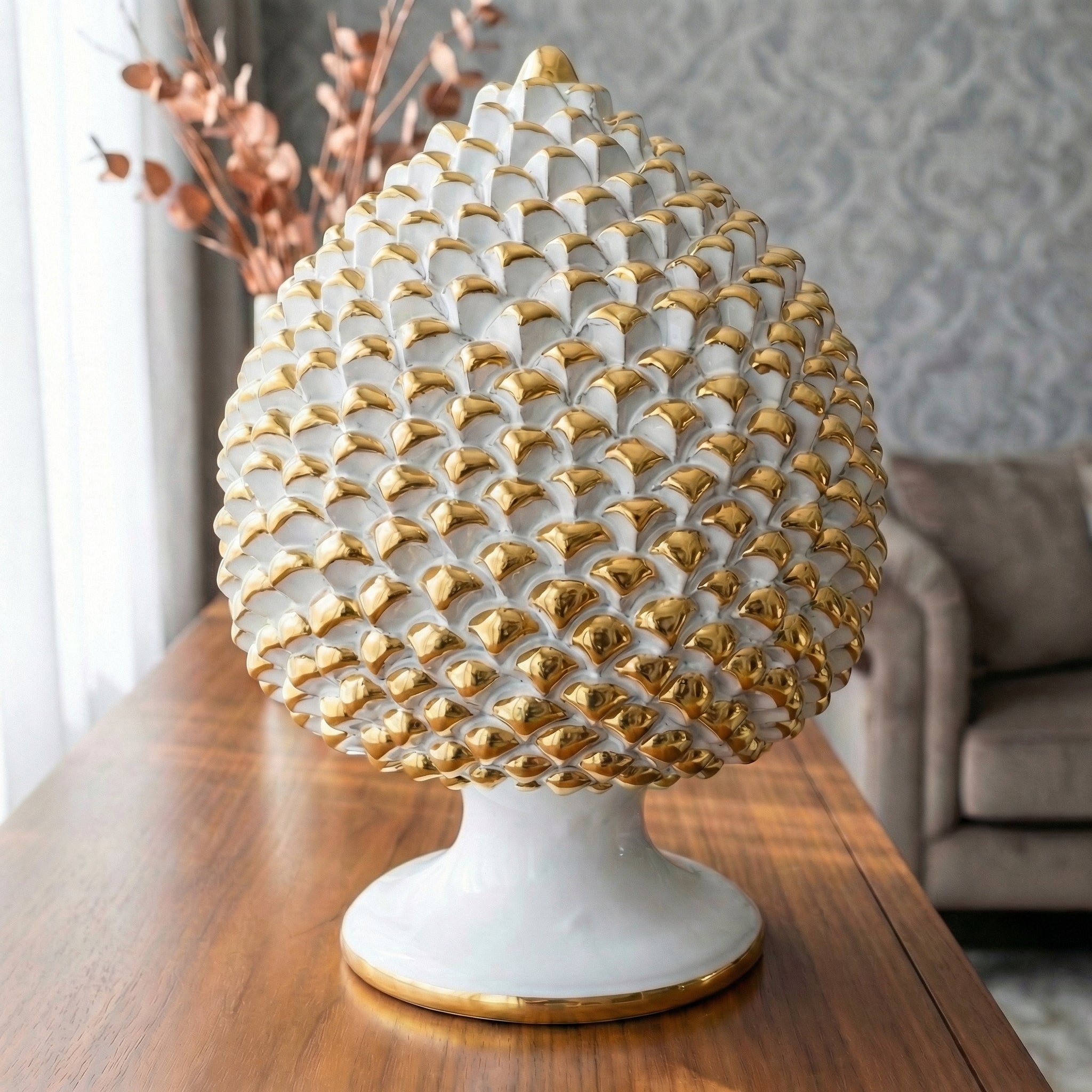 Pigna Artigianale in Ceramica di Caltagirone h 30 cm - White Gold