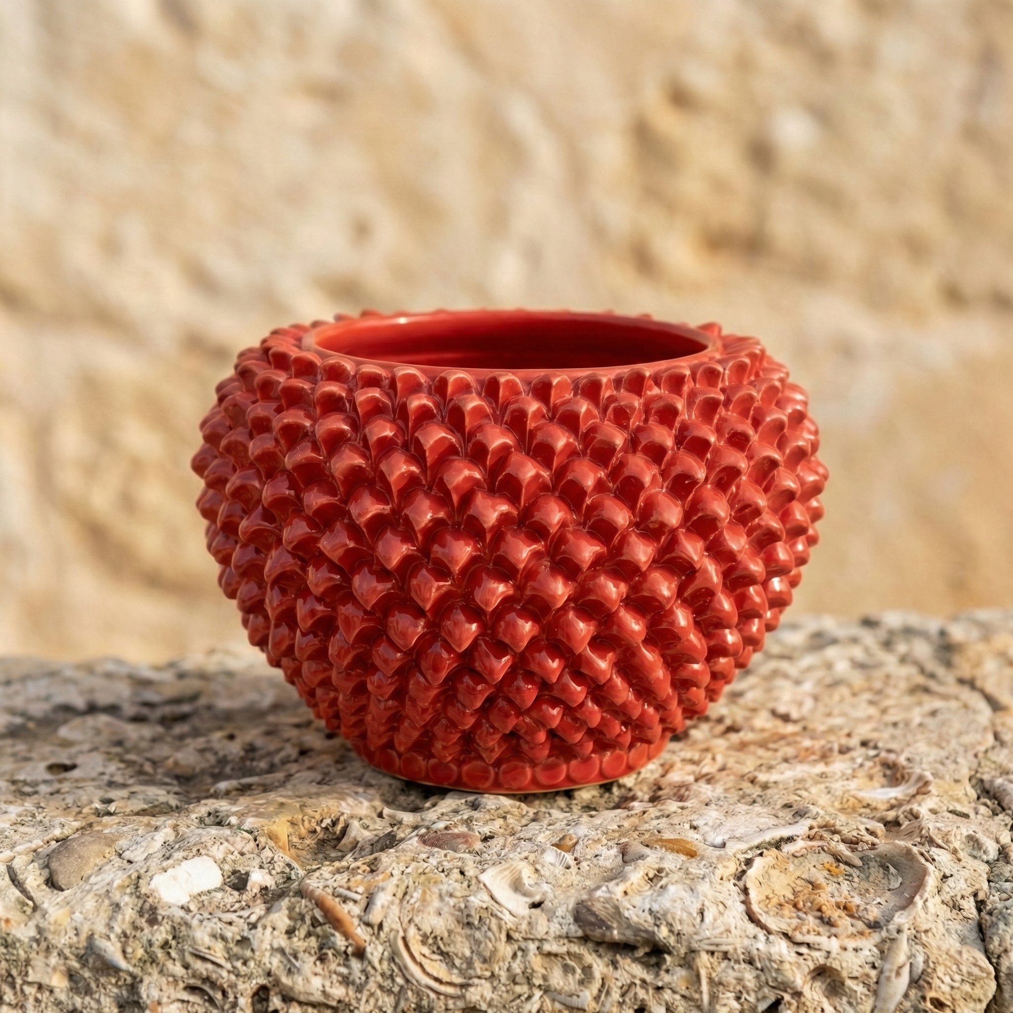 Cachepot a Pigna in Ceramica di Caltagirone - Rosso Fuoco