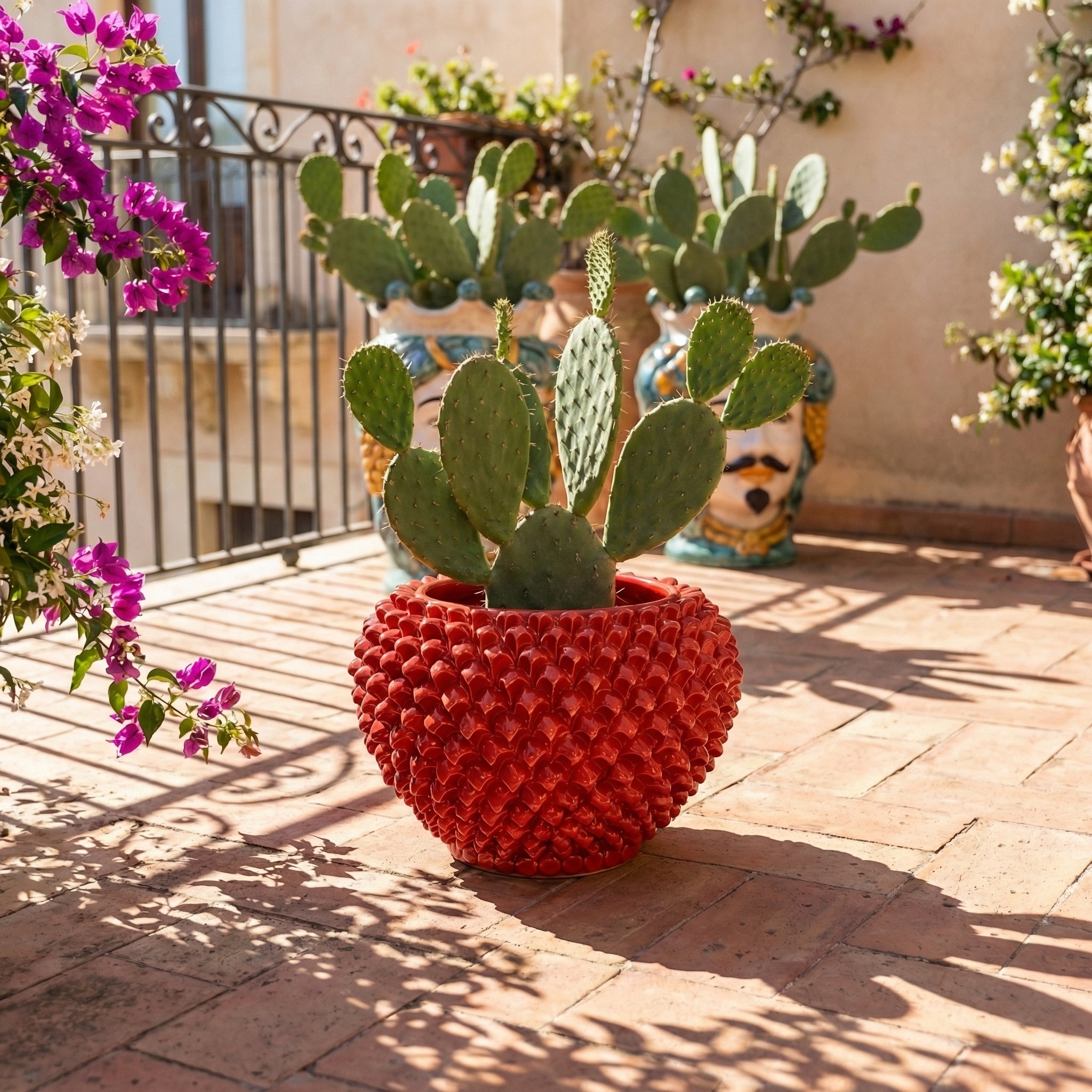Cachepot a Pigna in Ceramica di Caltagirone - Rosso Fuoco