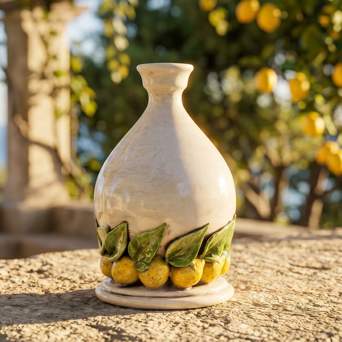 Portacandela in Ceramica di Caltagirone h 18 cm - Limoni di Sicilia, Madreperla Colorato | Bomboniera