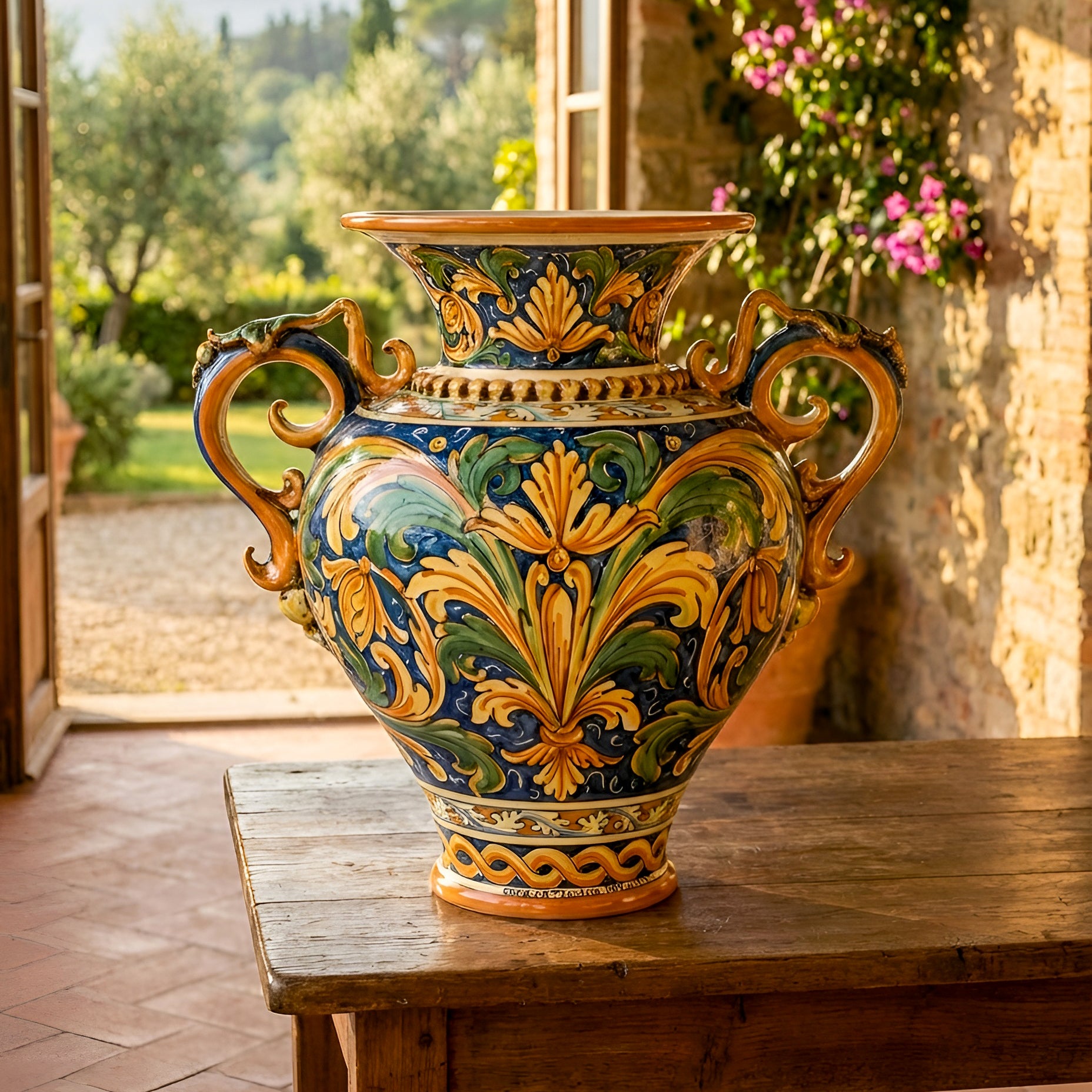 Vaso Anfora in Ceramica di Caltagirone h 40 cm - Ornato Calatino