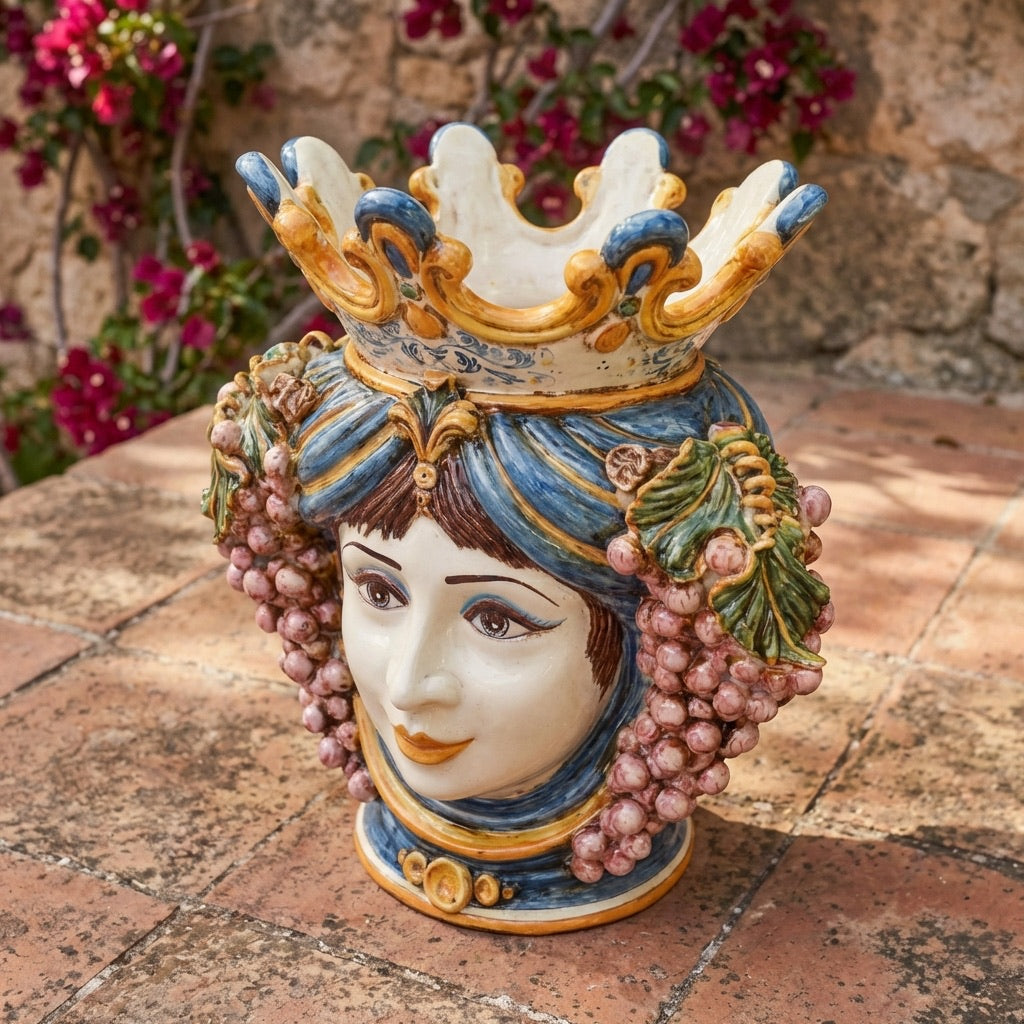 Testa di Moro con Uva h 40 cm - Donna, Blu e Arancio