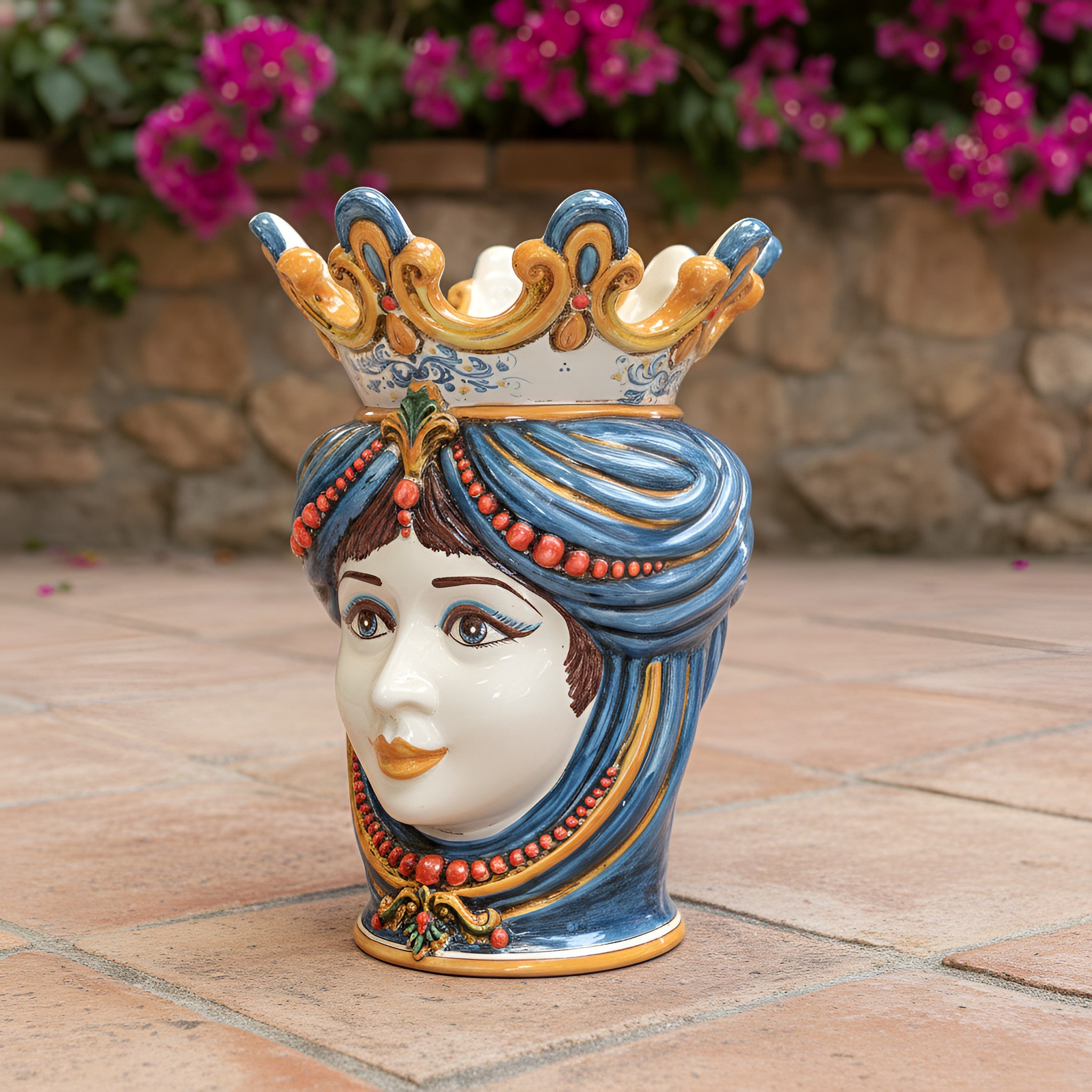 Testa di Moro con Perline h 40 cm - Donna, Decoro Sicily