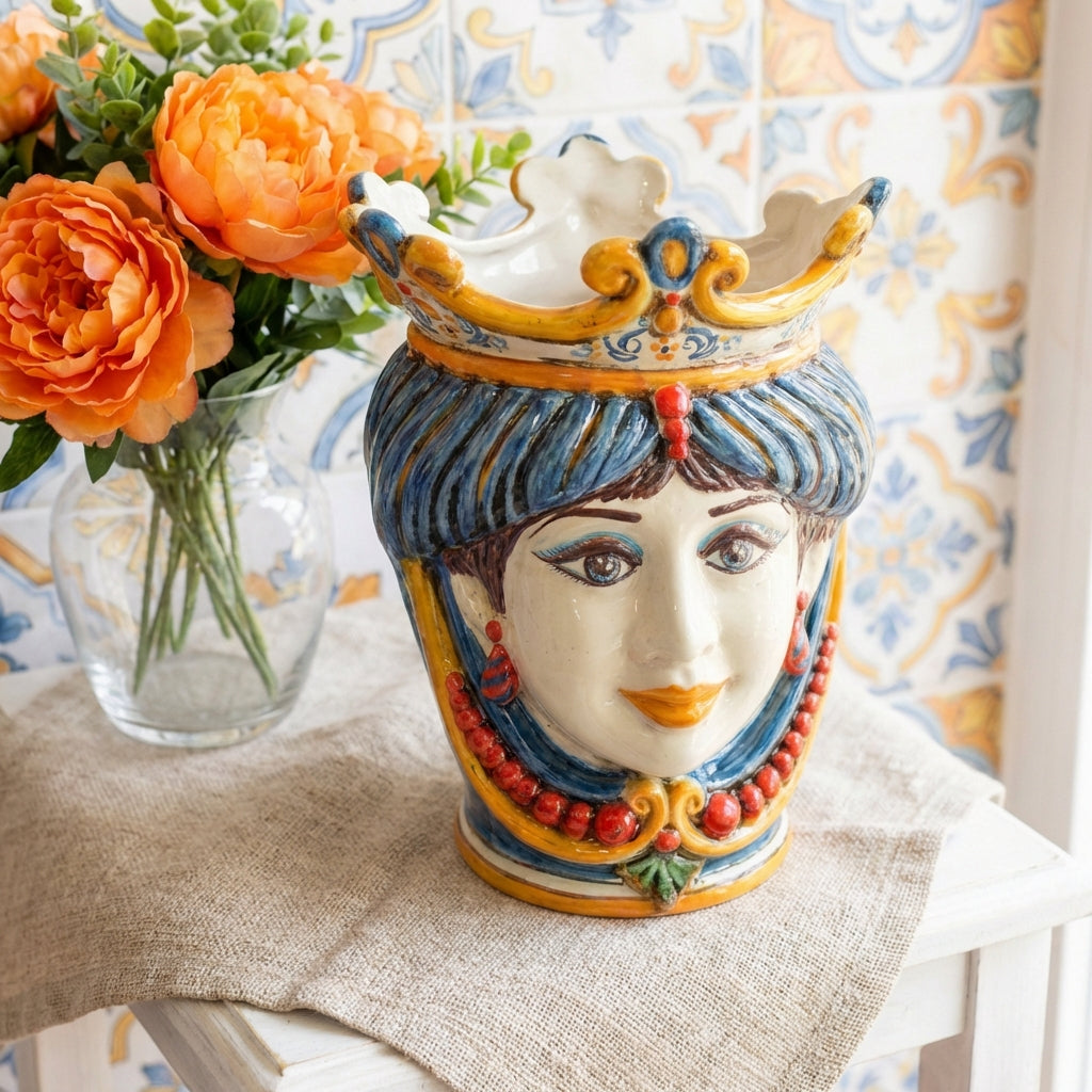 Testa di Moro con Perline h 25 cm - Donna, Decoro Sicily