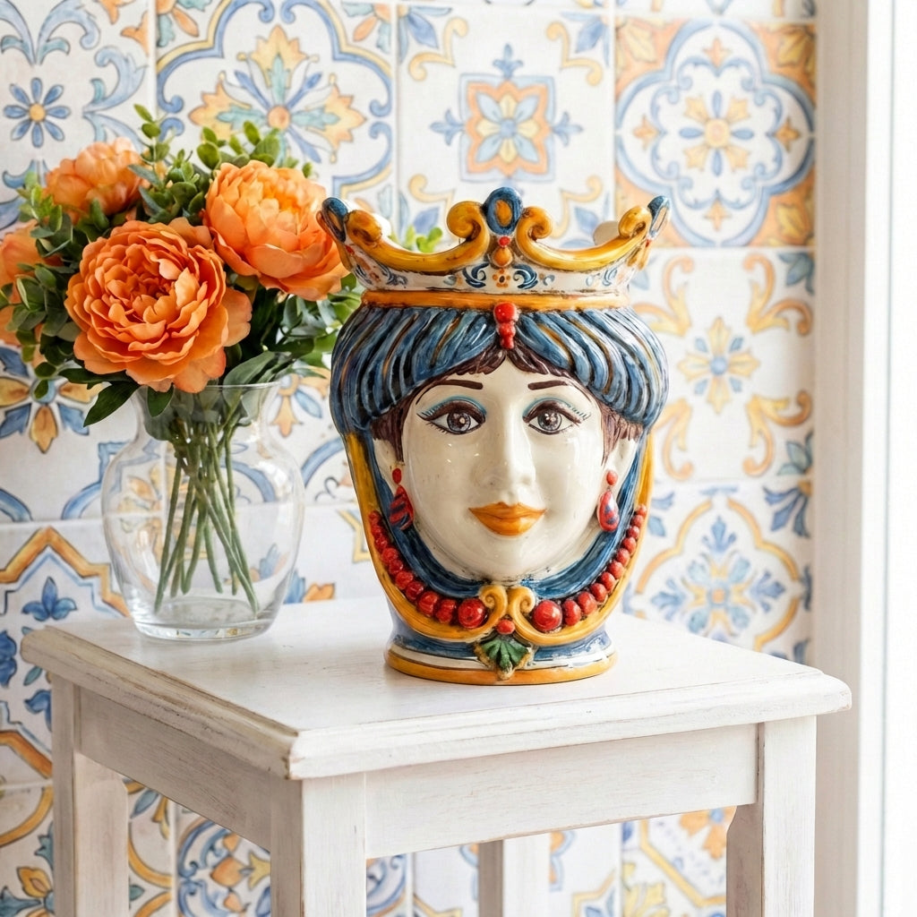 Testa di Moro con Perline h 25 cm - Donna, Decoro Sicily