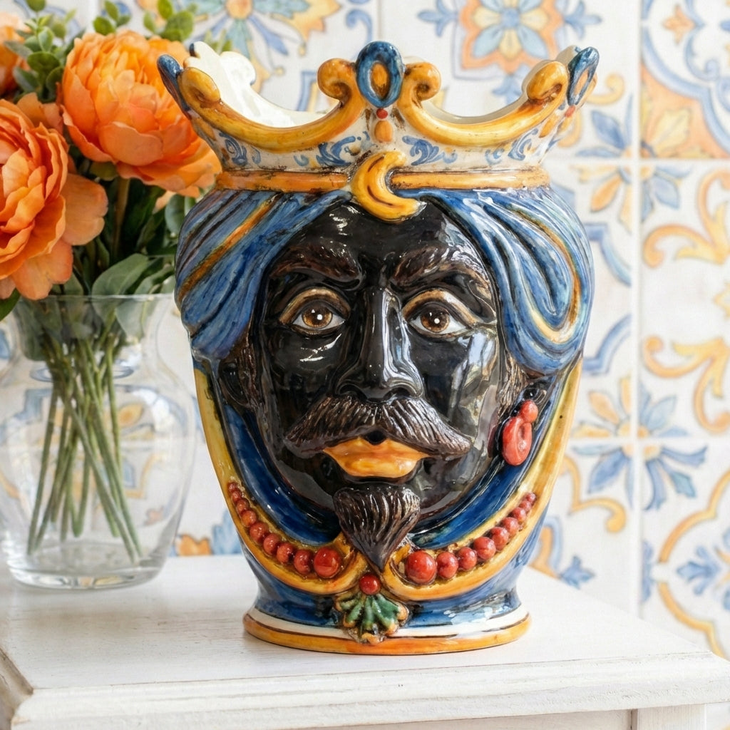 Testa di Moro con Perline h 25 cm - Maschio Moro, Decoro Sicily