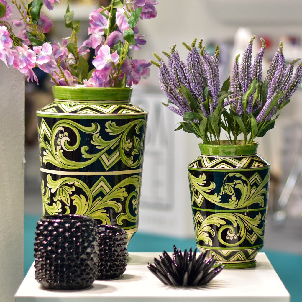 Vaso in Ceramica di Caltagirone - Linea Parigi, Nero e Verde