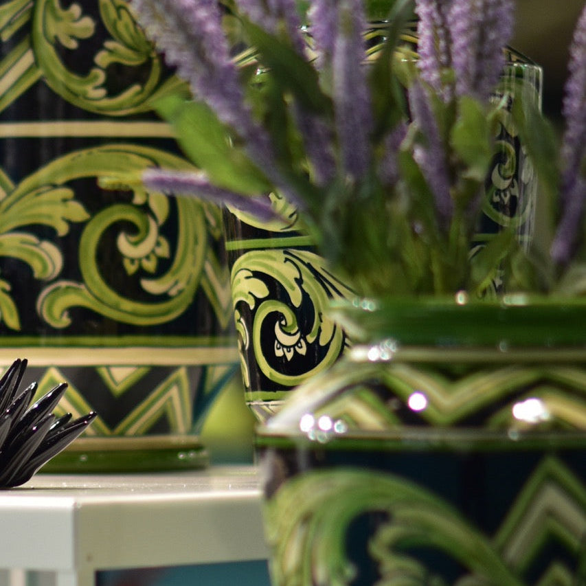 Vaso in Ceramica di Caltagirone - Linea Parigi, Nero e Verde